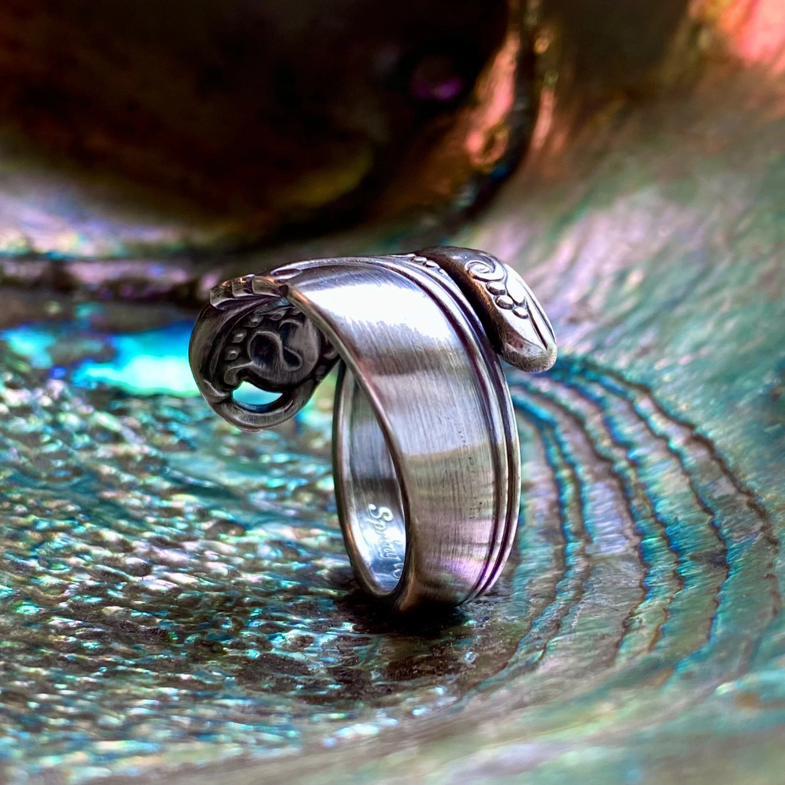 1942 Spring Glory Sterling Spoon Ring - LadyForge Jewelry