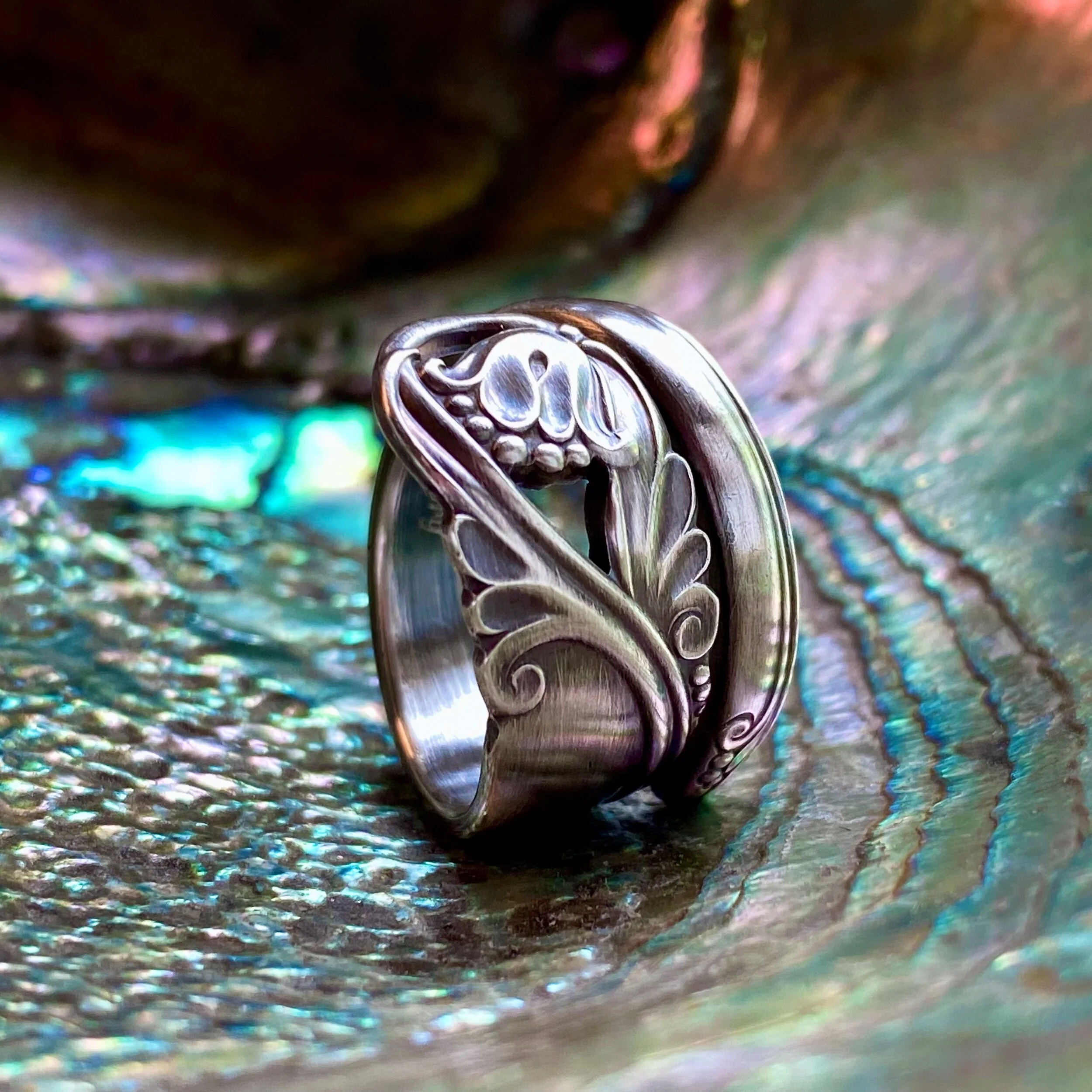 1942 Spring Glory Sterling Spoon Ring - LadyForge Jewelry