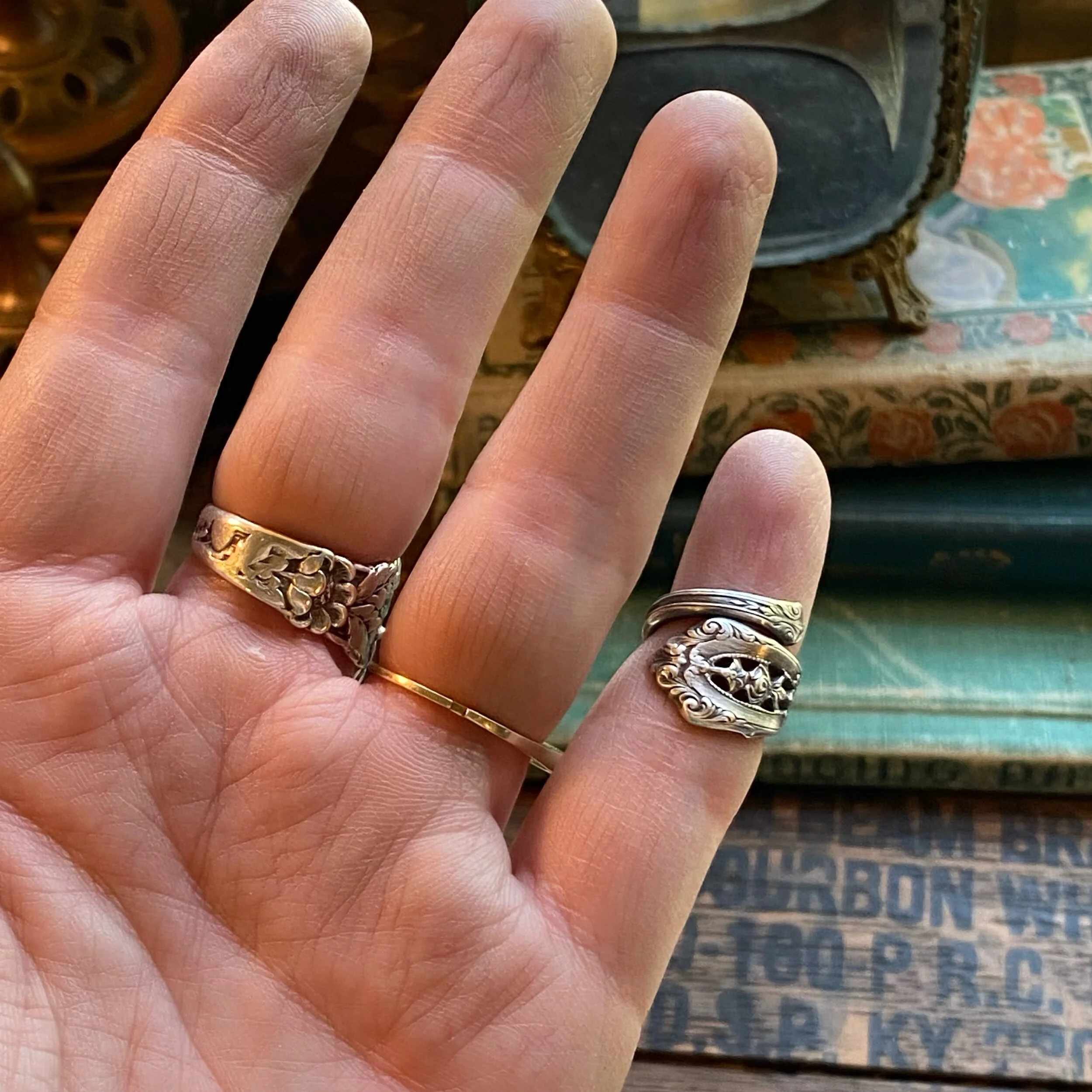 Dainty 1934 Rose Point Sterling Spoon Ring - LadyForge Jewelry