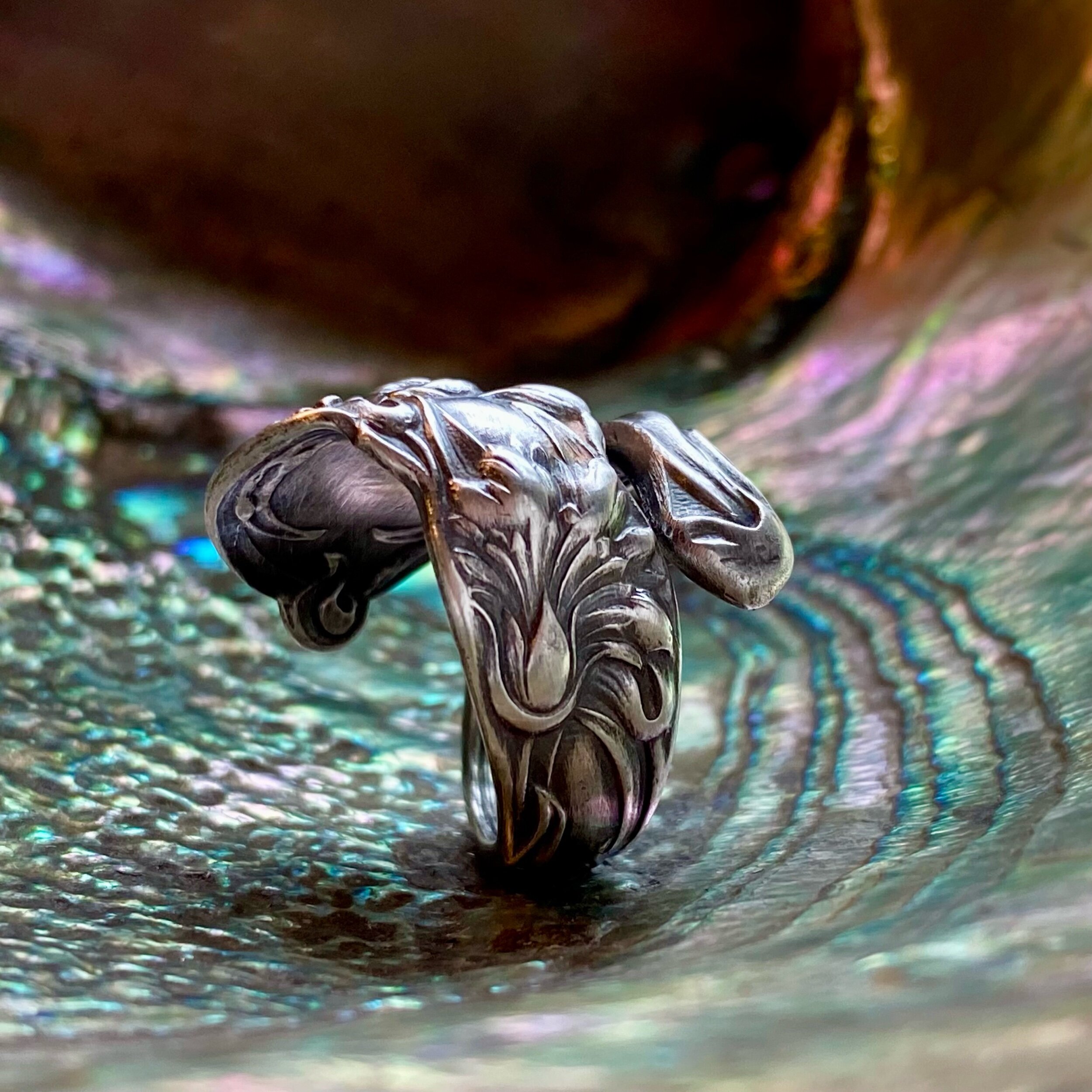 1903 Dianthus Sterling Spoon Ring - LadyForge Jewelry