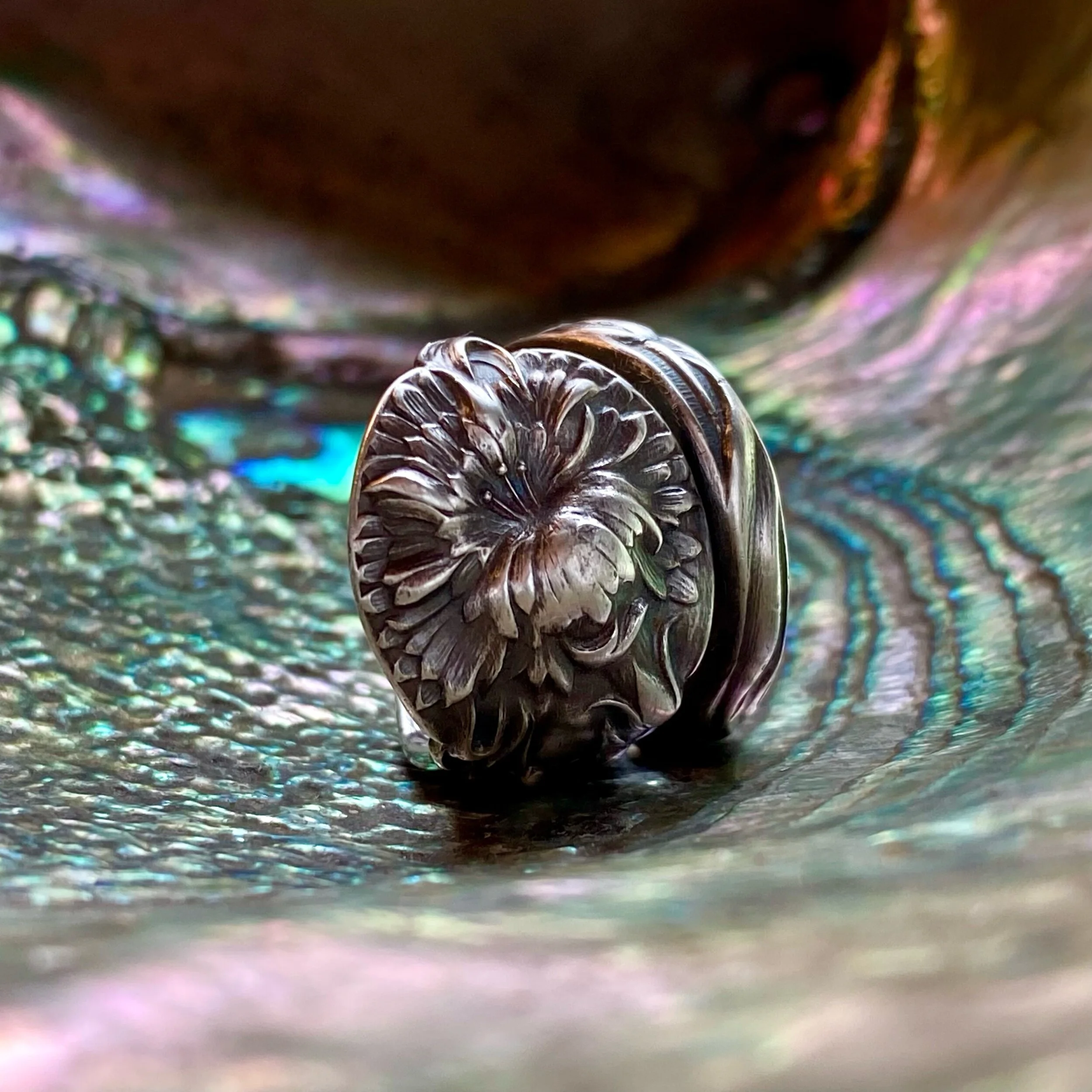 1903 Dianthus Sterling Spoon Ring - LadyForge Jewelry