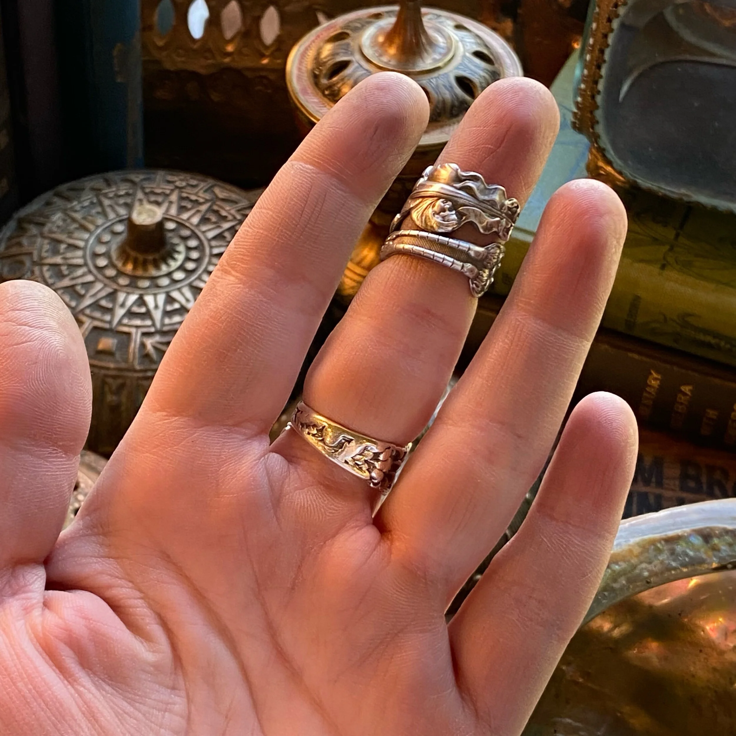Stork and Baby Sterling Spoon Ring - LadyForge Jewelry