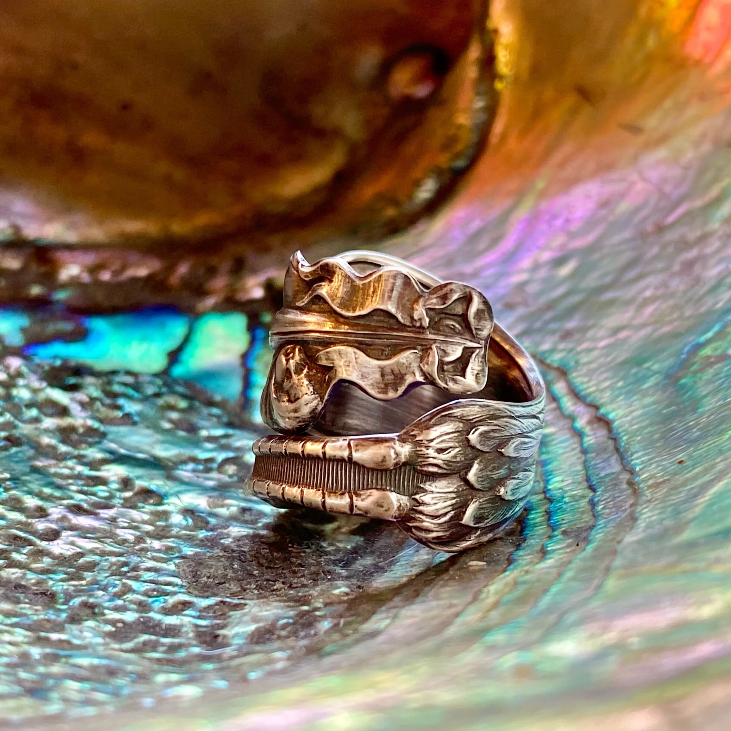 Stork and Baby Sterling Spoon Ring - LadyForge Jewelry