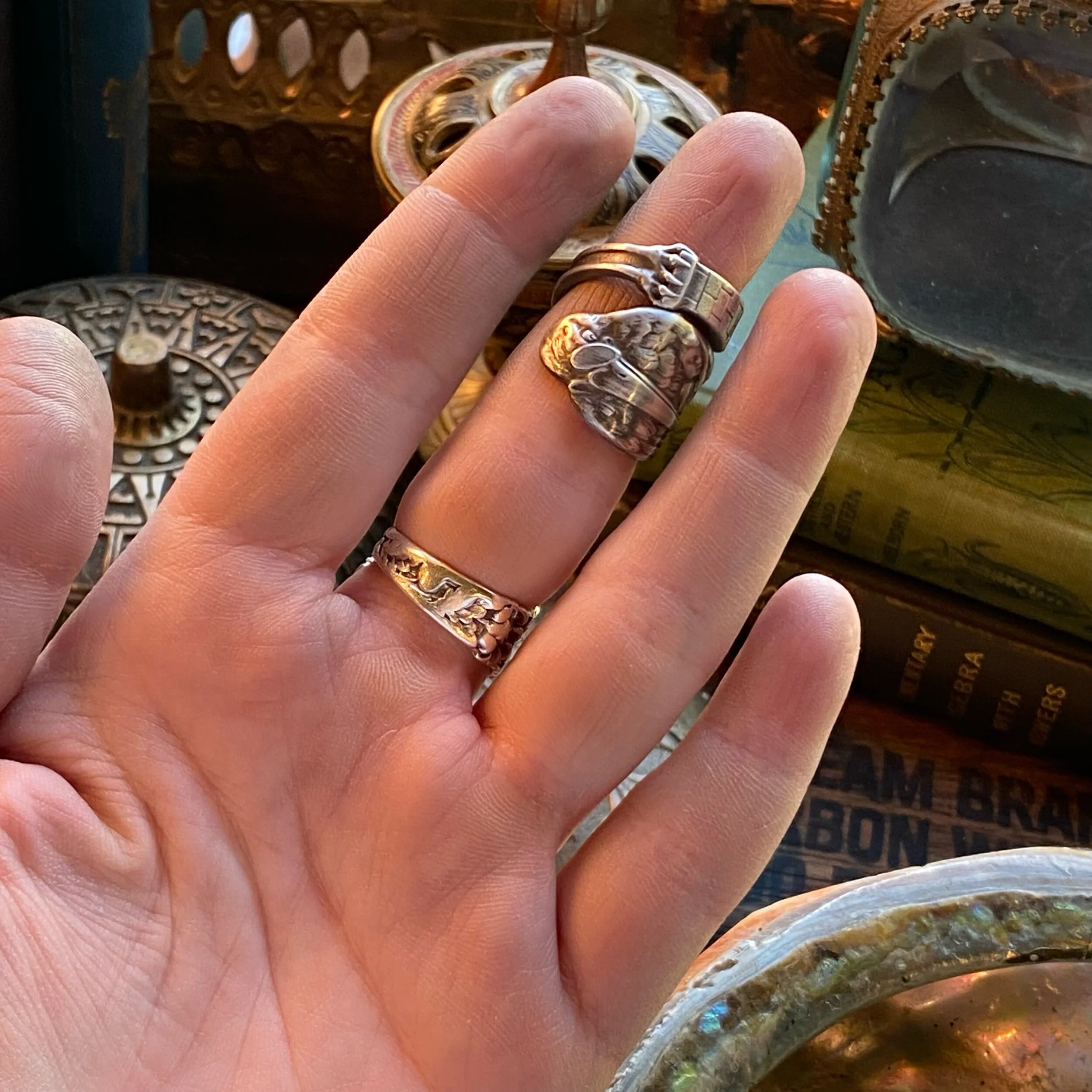 Stork & Baby Sterling Spoon Ring - LadyForge Jewelry