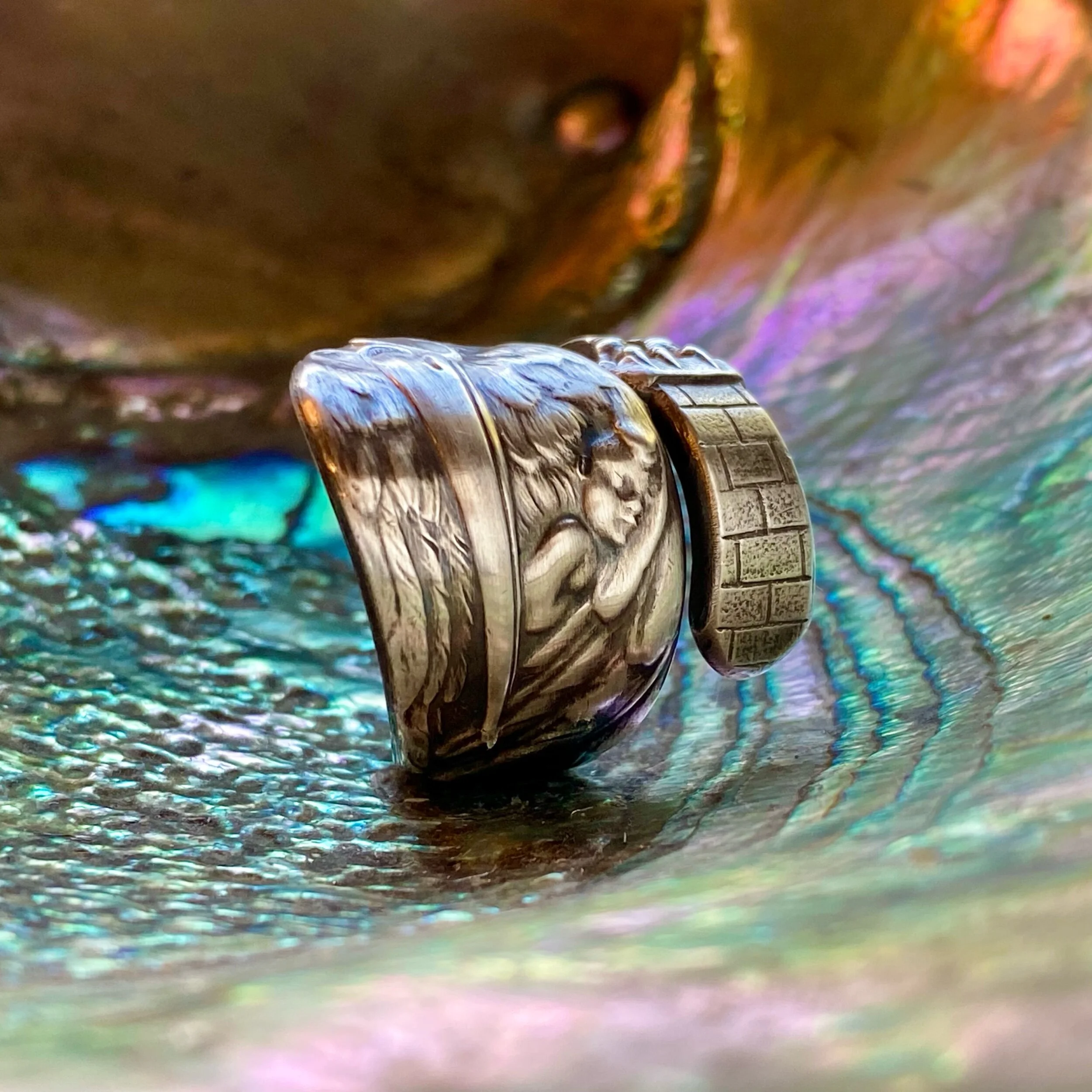 Stork & Baby Sterling Spoon Ring - LadyForge Jewelry