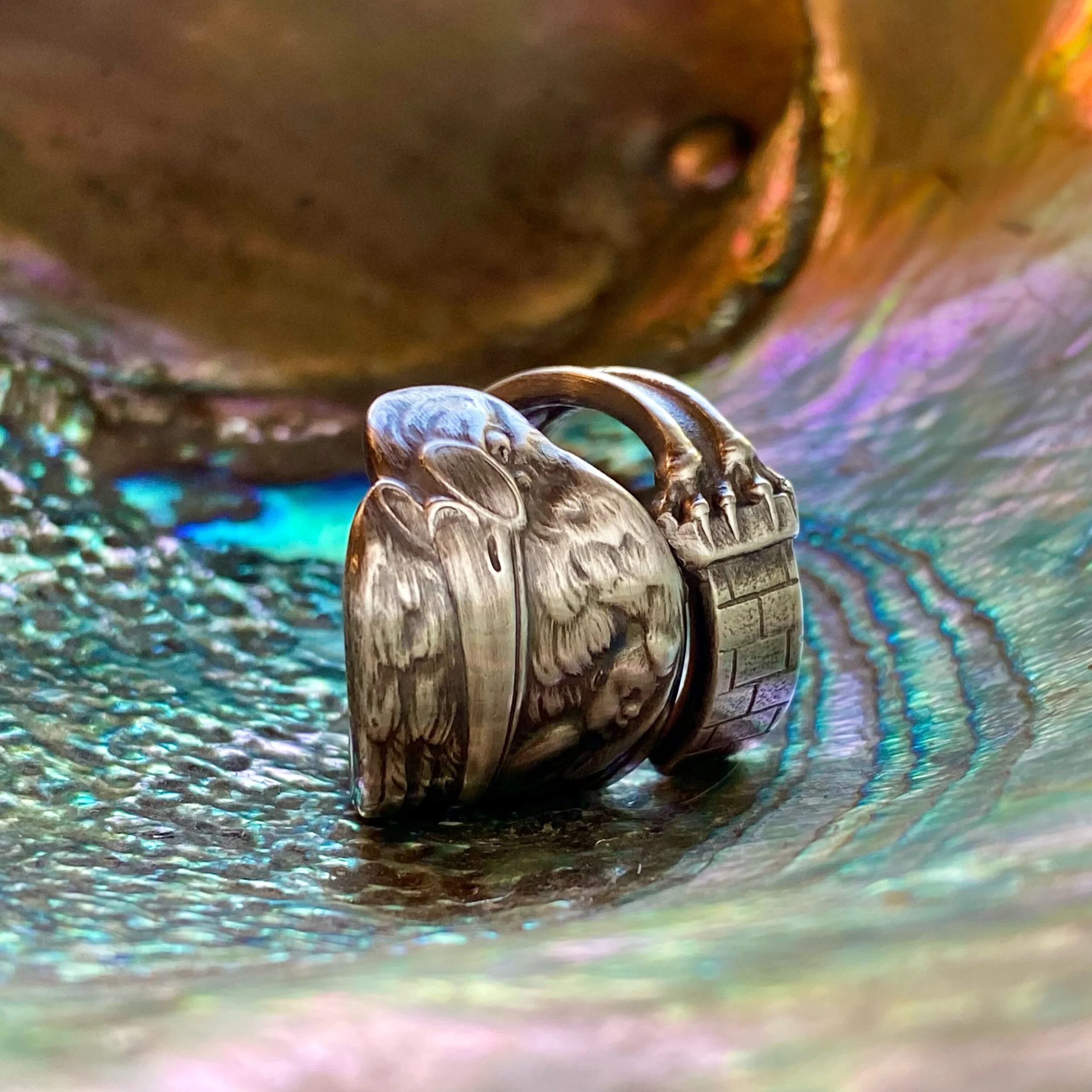 Stork & Baby Sterling Spoon Ring - LadyForge Jewelry