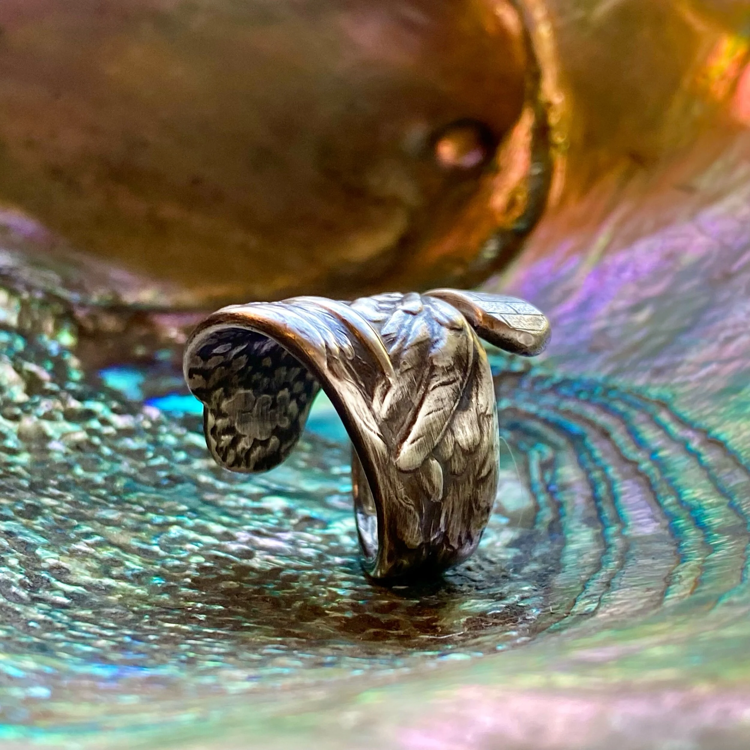 Stork & Baby Sterling Spoon Ring - LadyForge Jewelry