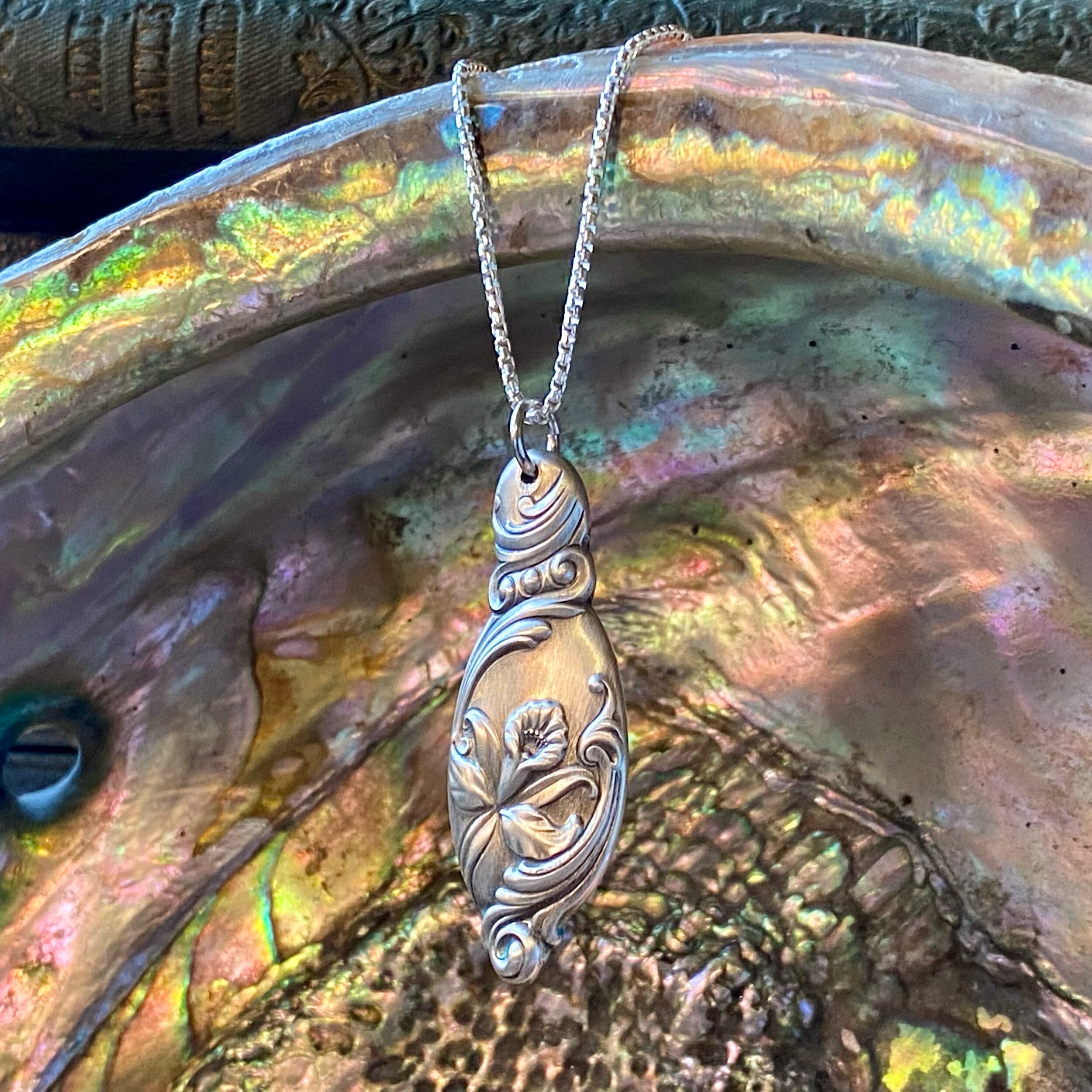 1950 Enchanting Orchid Sterling Spoon Necklace - LadyForge Jewelry