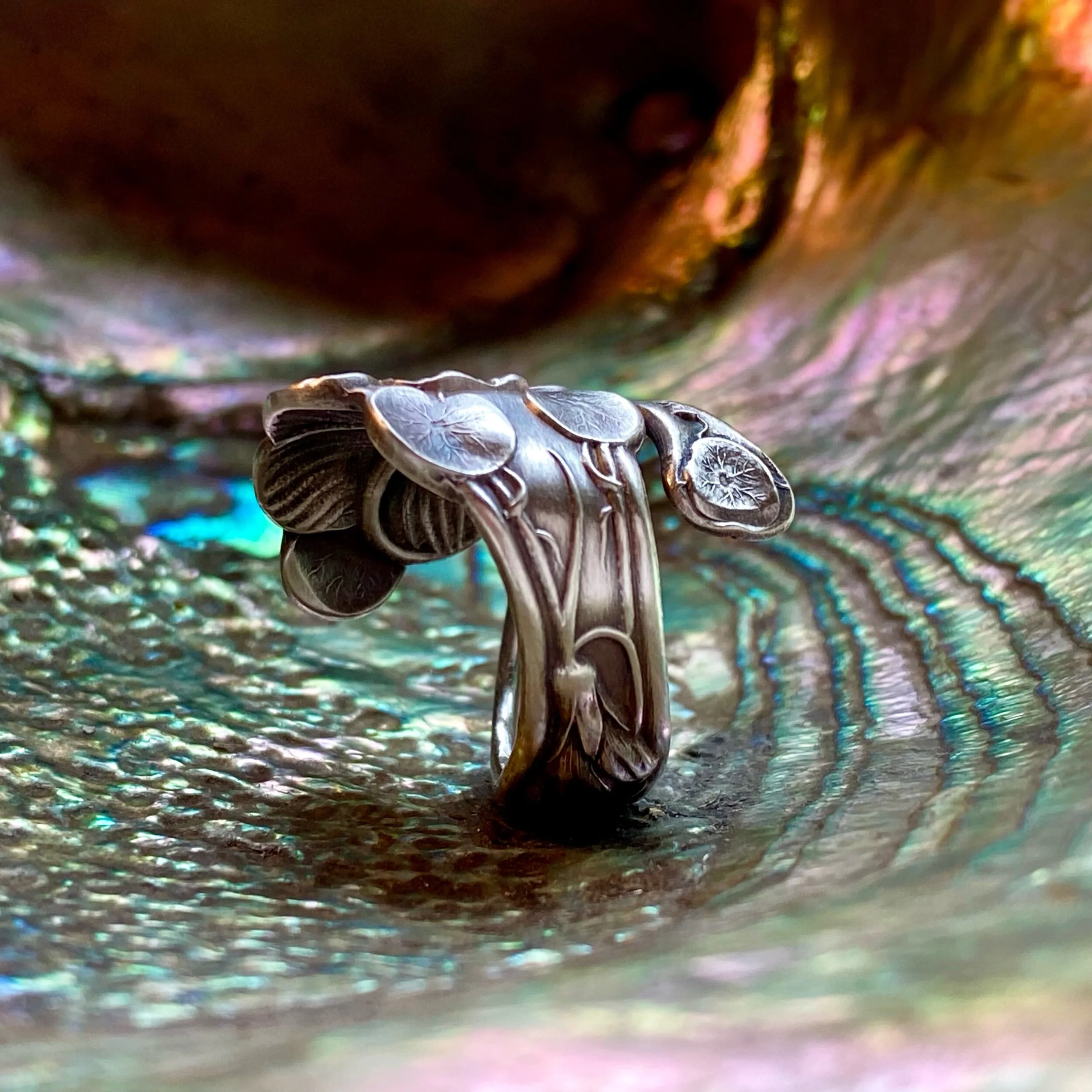 1900 Nasturtium Sterling Spoon Ring - LadyForge Jewelry