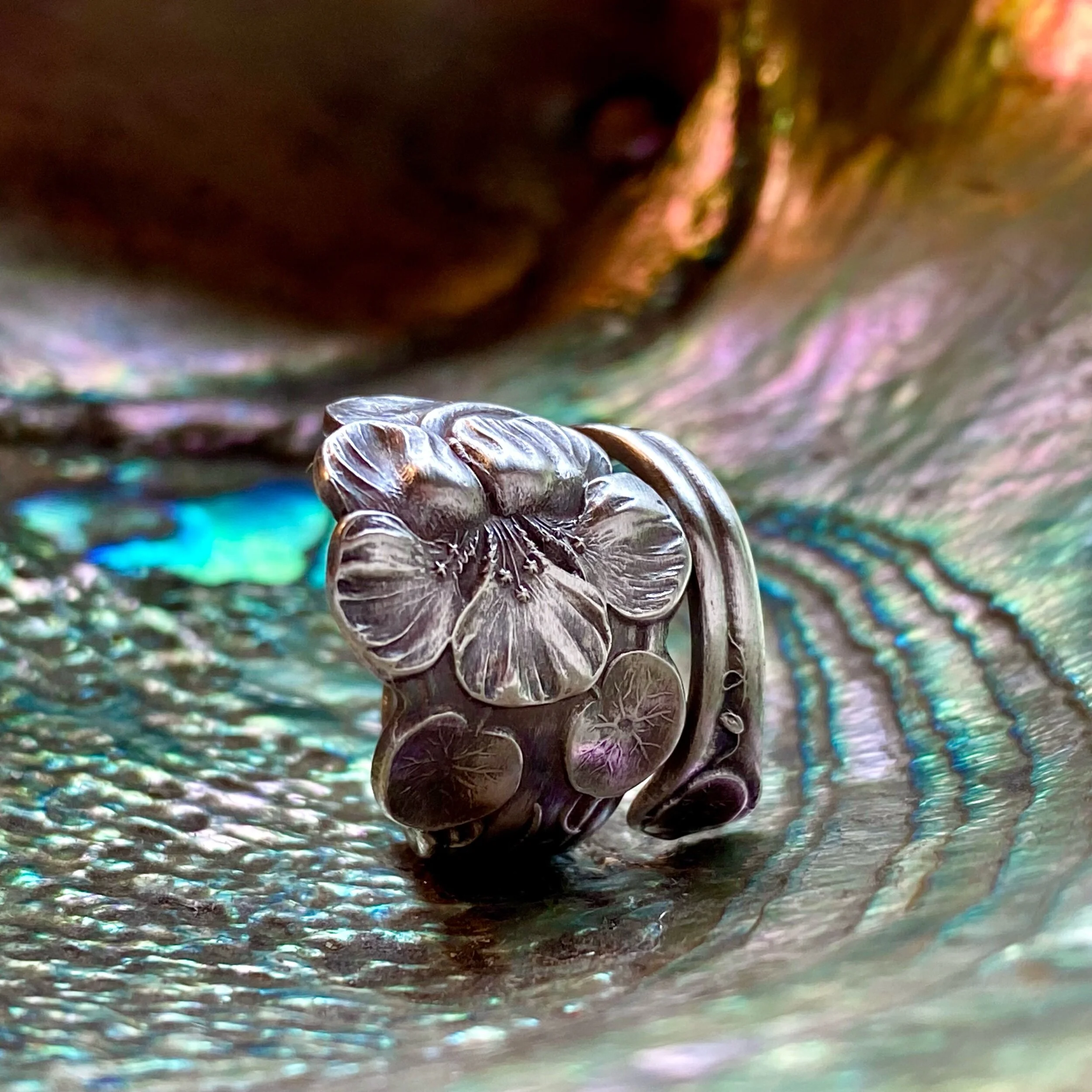 1900 Nasturtium Sterling Spoon Ring - LadyForge Jewelry