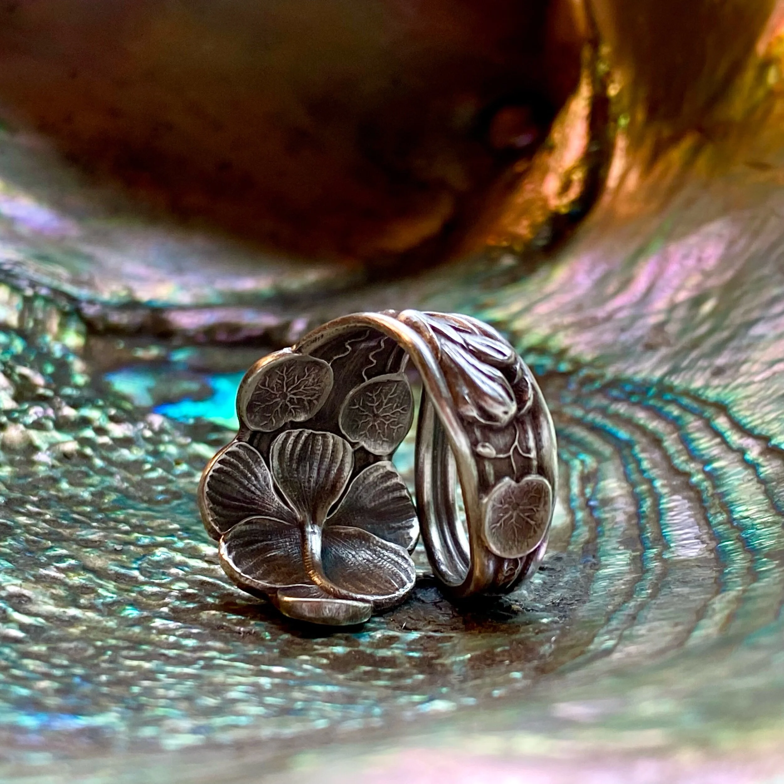 1900 Nasturtium Sterling Spoon Ring - LadyForge Jewelry