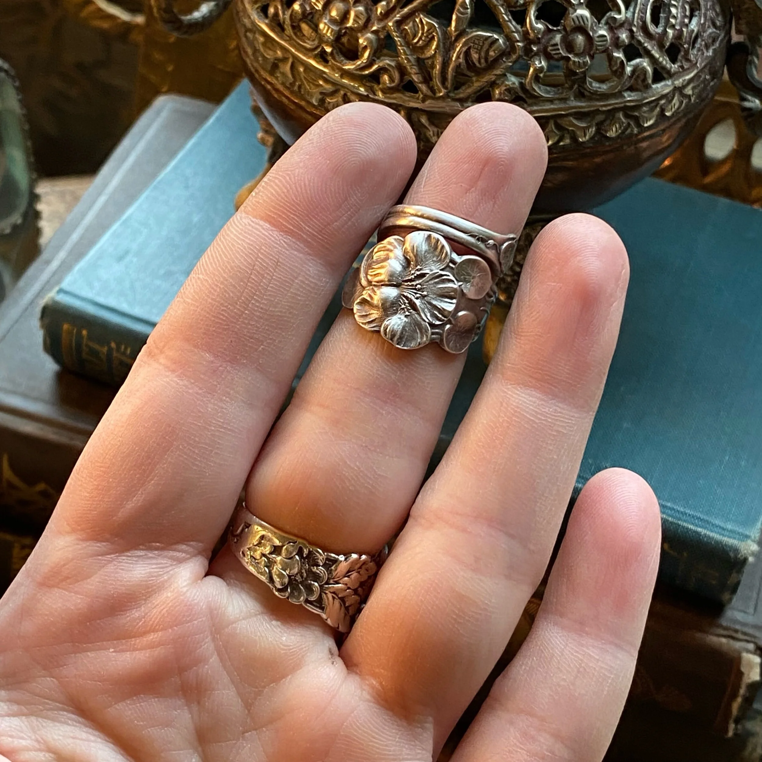 1900 Nasturtium Sterling Spoon Ring - LadyForge Jewelry