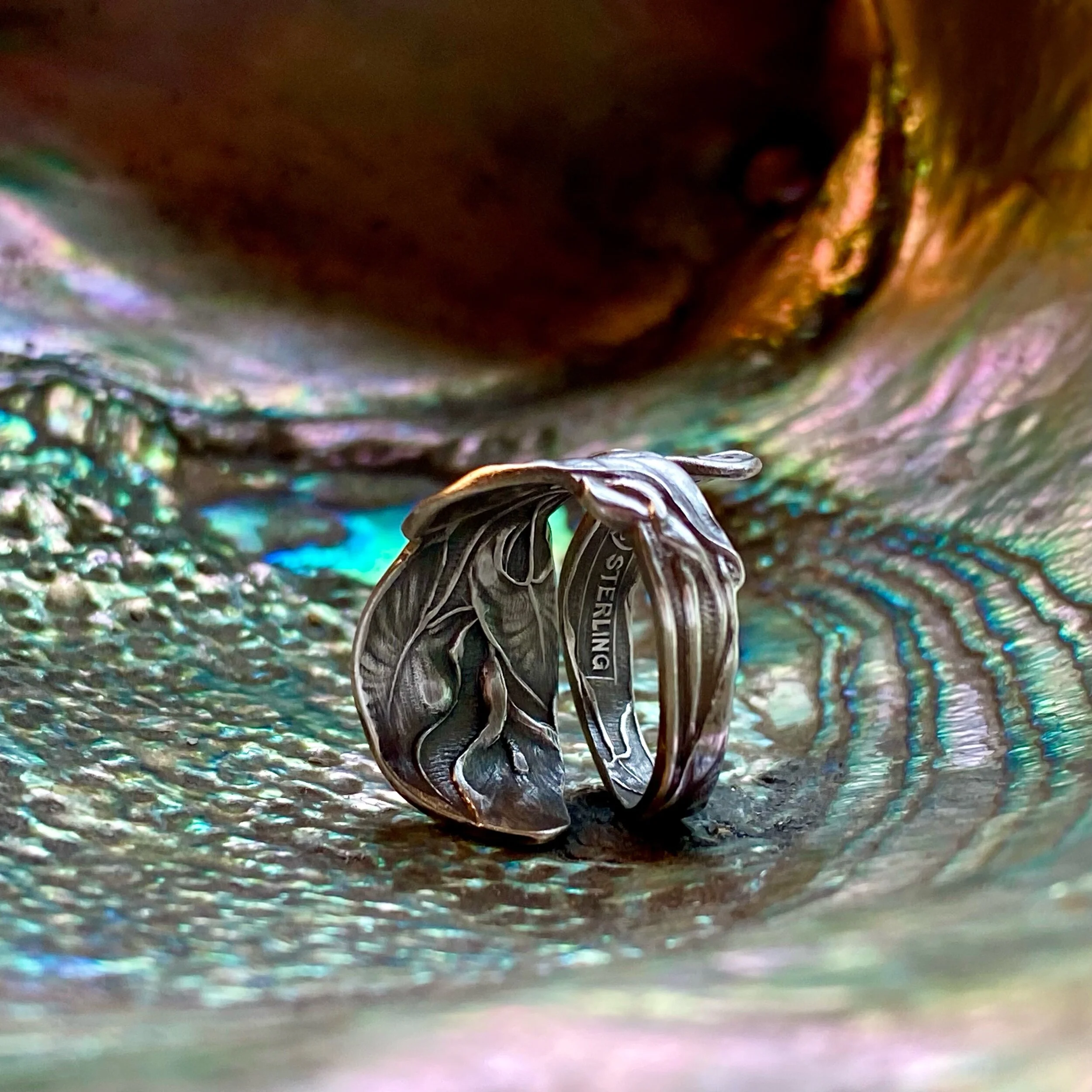 1900 Dainty Calla Lily Sterling Spoon Ring - LadyForge Jewelry