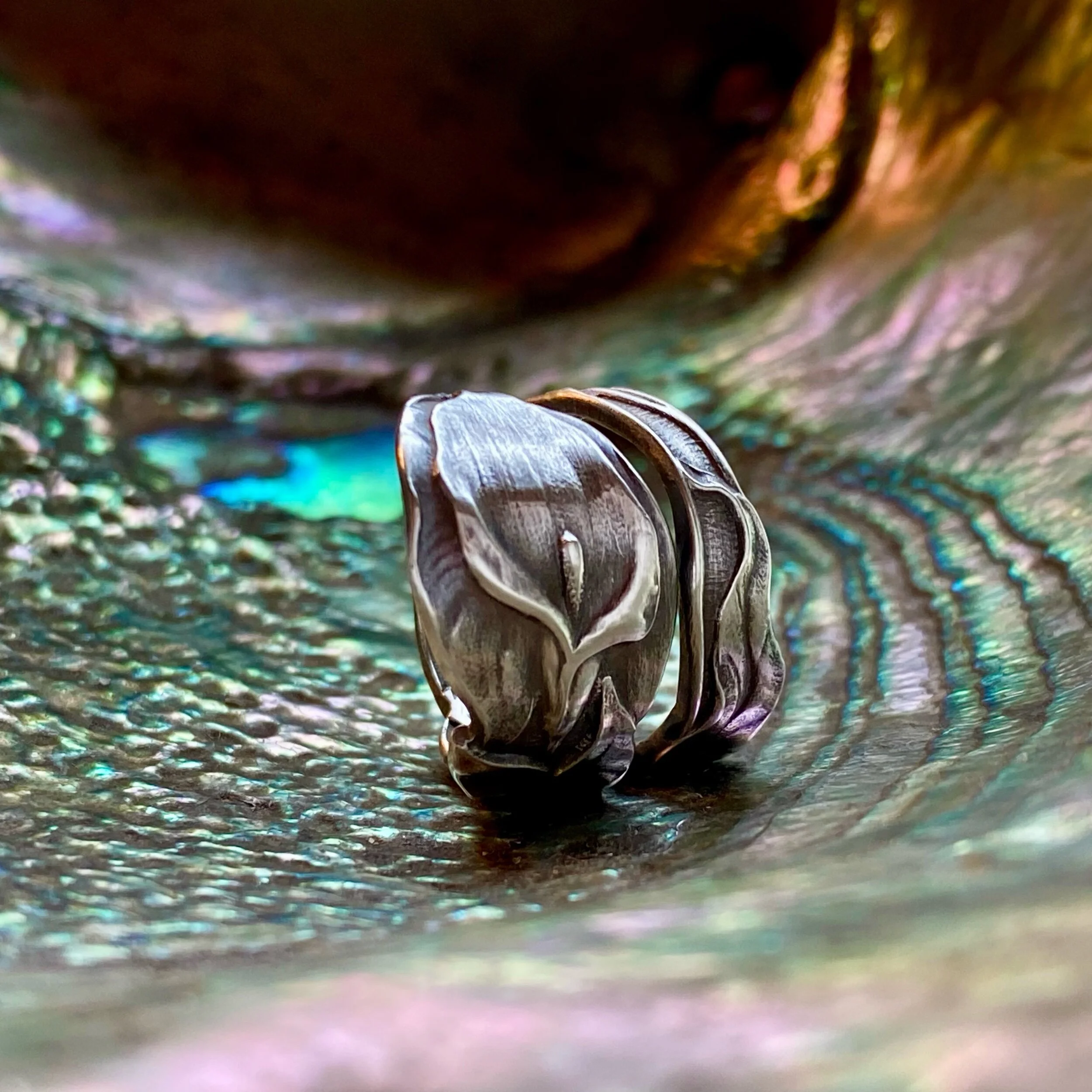 1900 Dainty Calla Lily Sterling Spoon Ring - LadyForge Jewelry