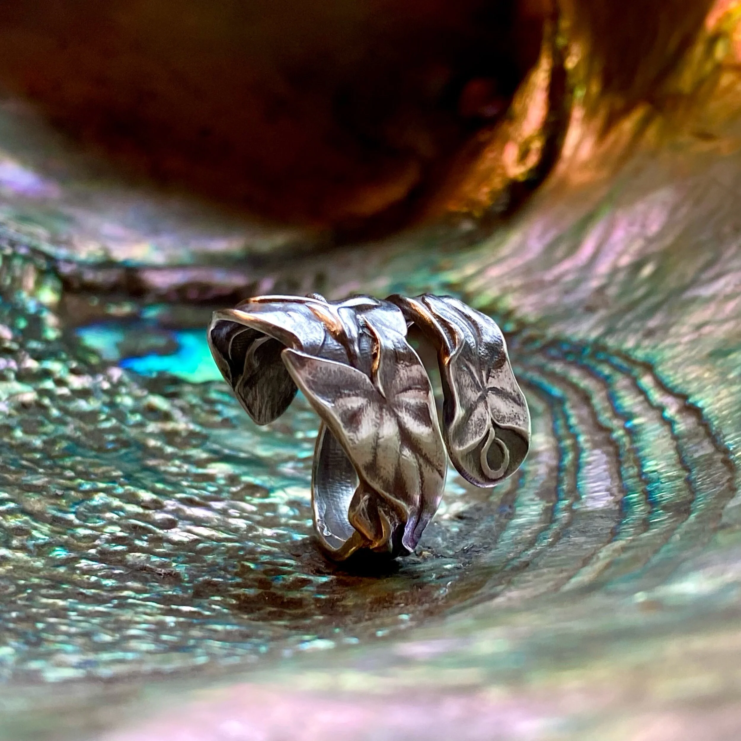 1900 Dainty Calla Lily Sterling Spoon Ring - LadyForge Jewelry