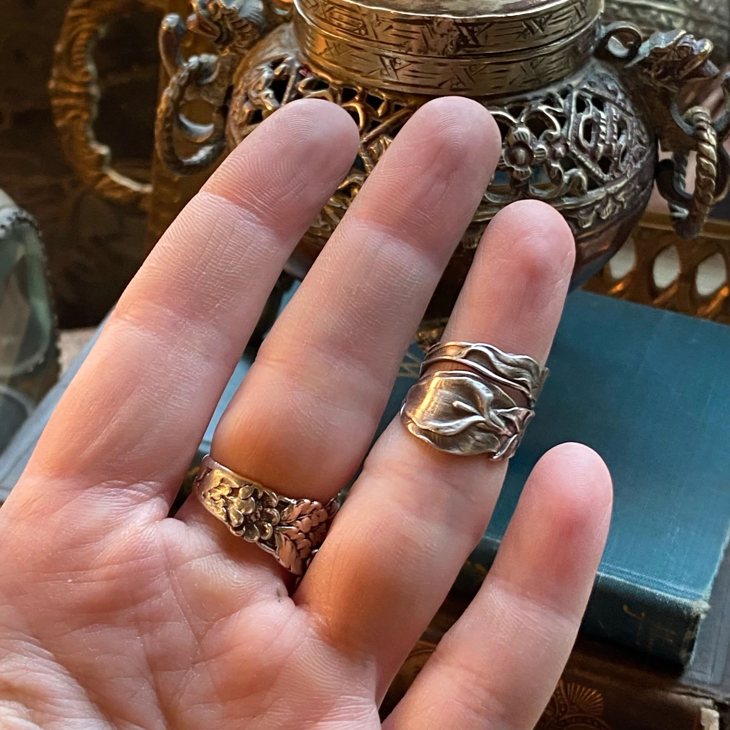 1900 Dainty Calla Lily Sterling Spoon Ring - LadyForge Jewelry
