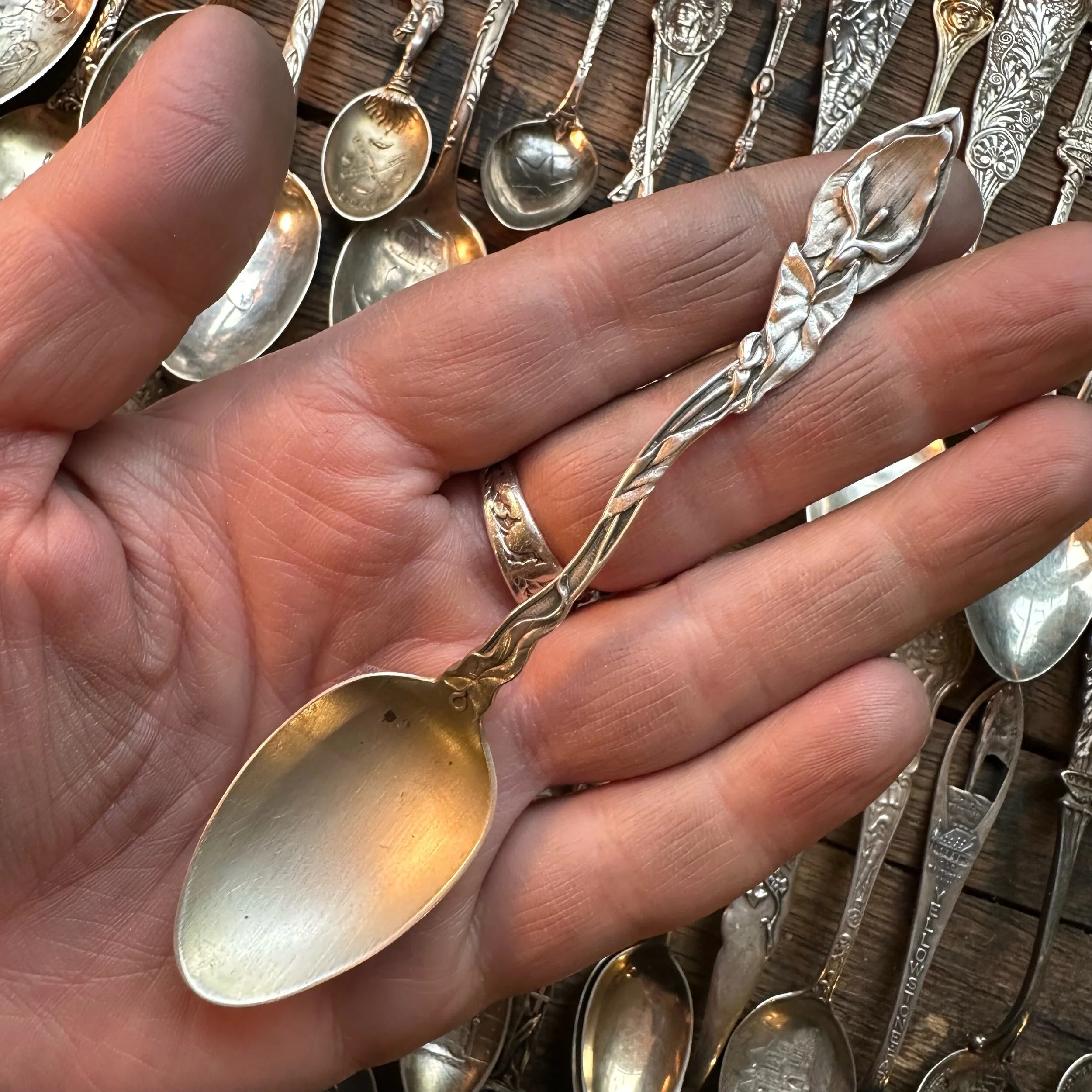 1900 Dainty Calla Lily Sterling Spoon Ring - LadyForge Jewelry