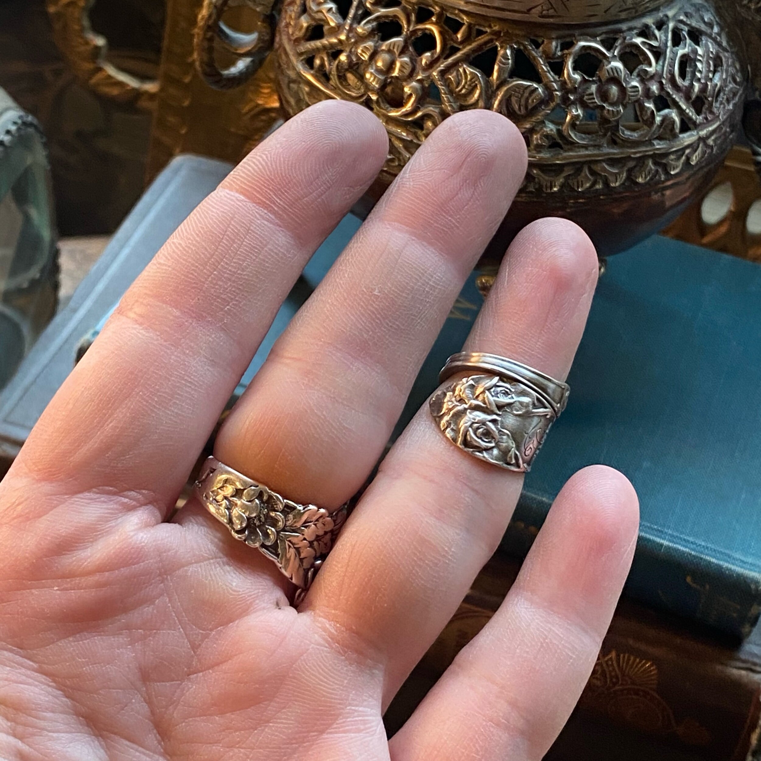 1914 Norwegian Oppgøyet Rose Spoon Ring - LadyForge Jewelry