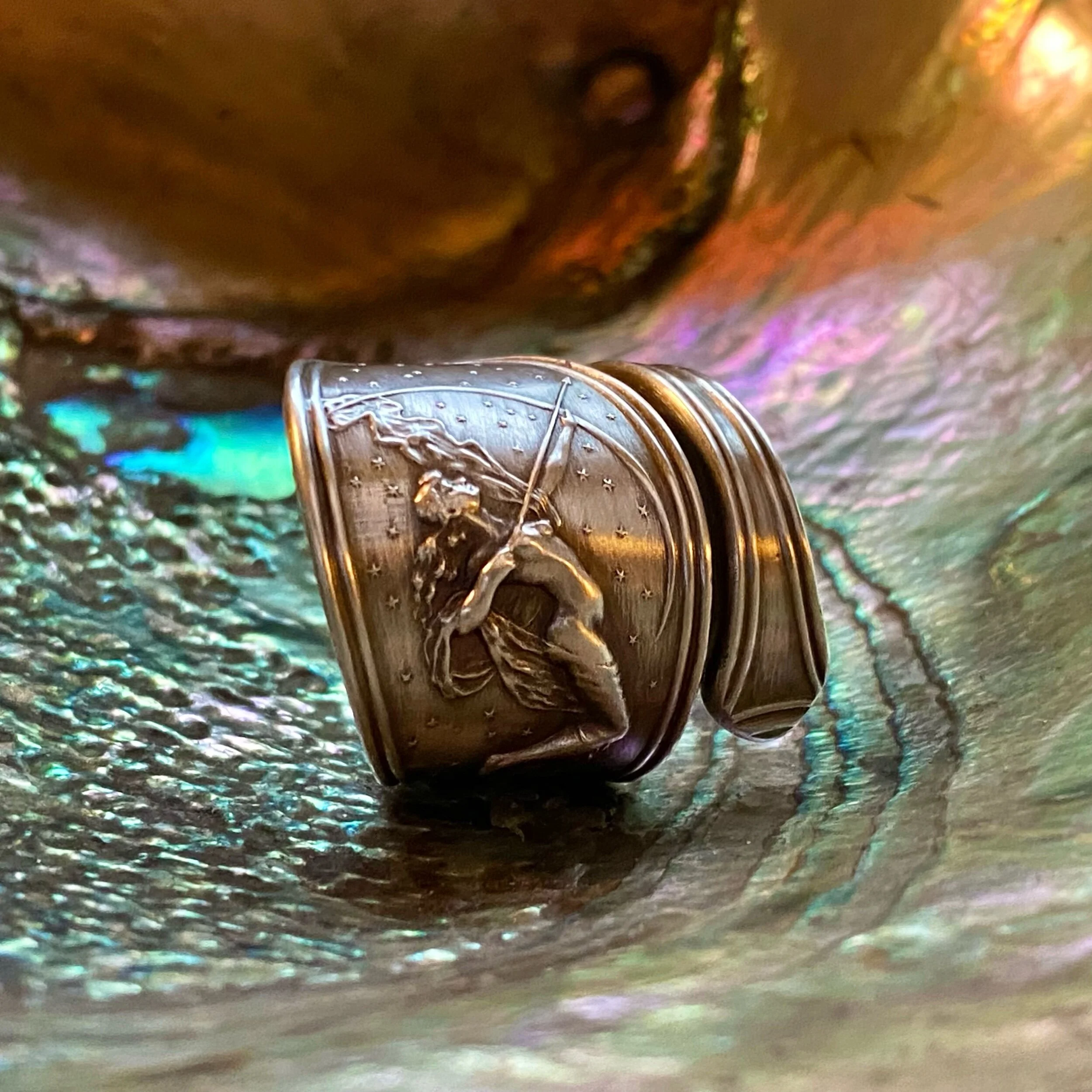 Artemis Among the Stars Sterling Spoon Ring - LadyForge Jewelry
