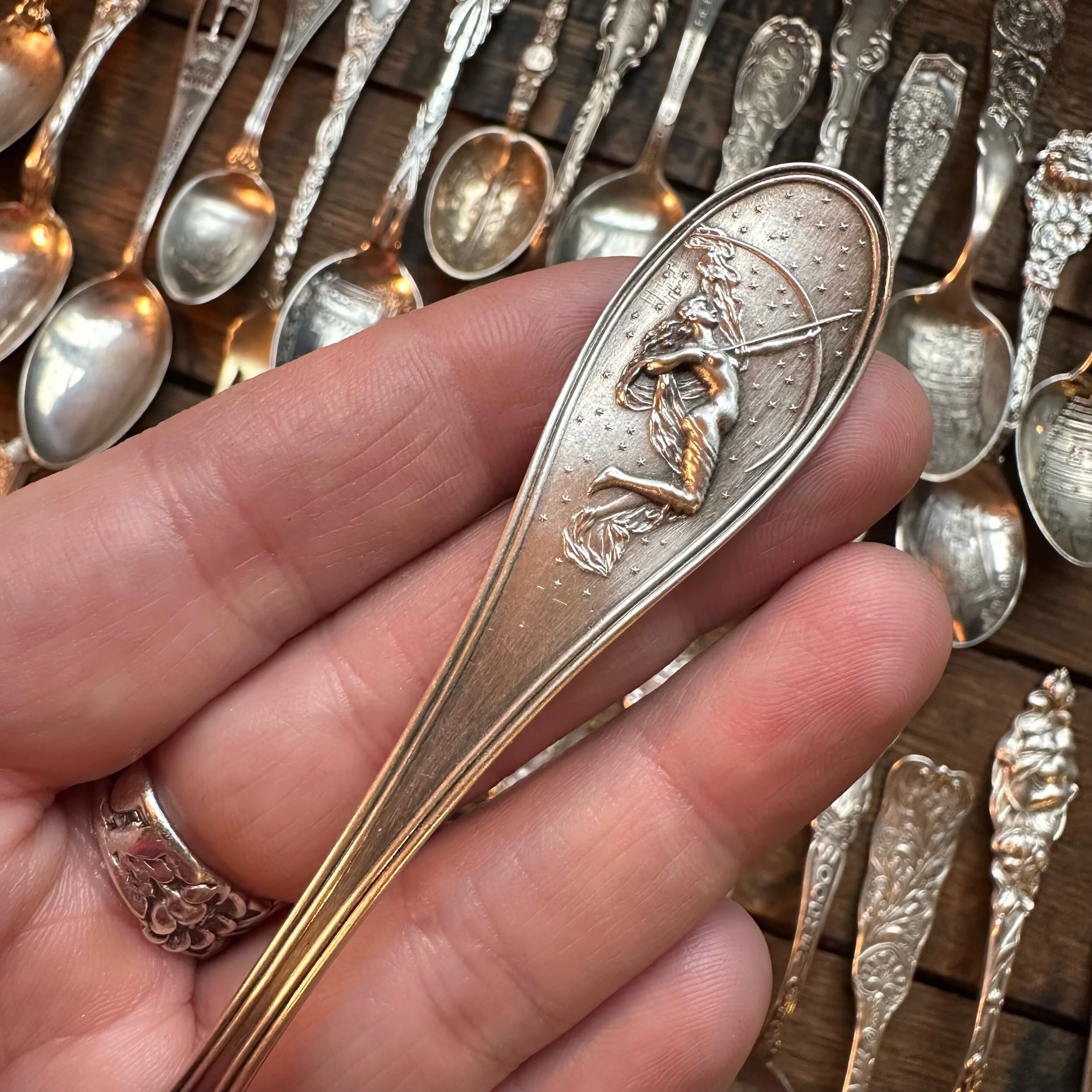 Artemis Among the Stars Sterling Spoon Ring - LadyForge Jewelry