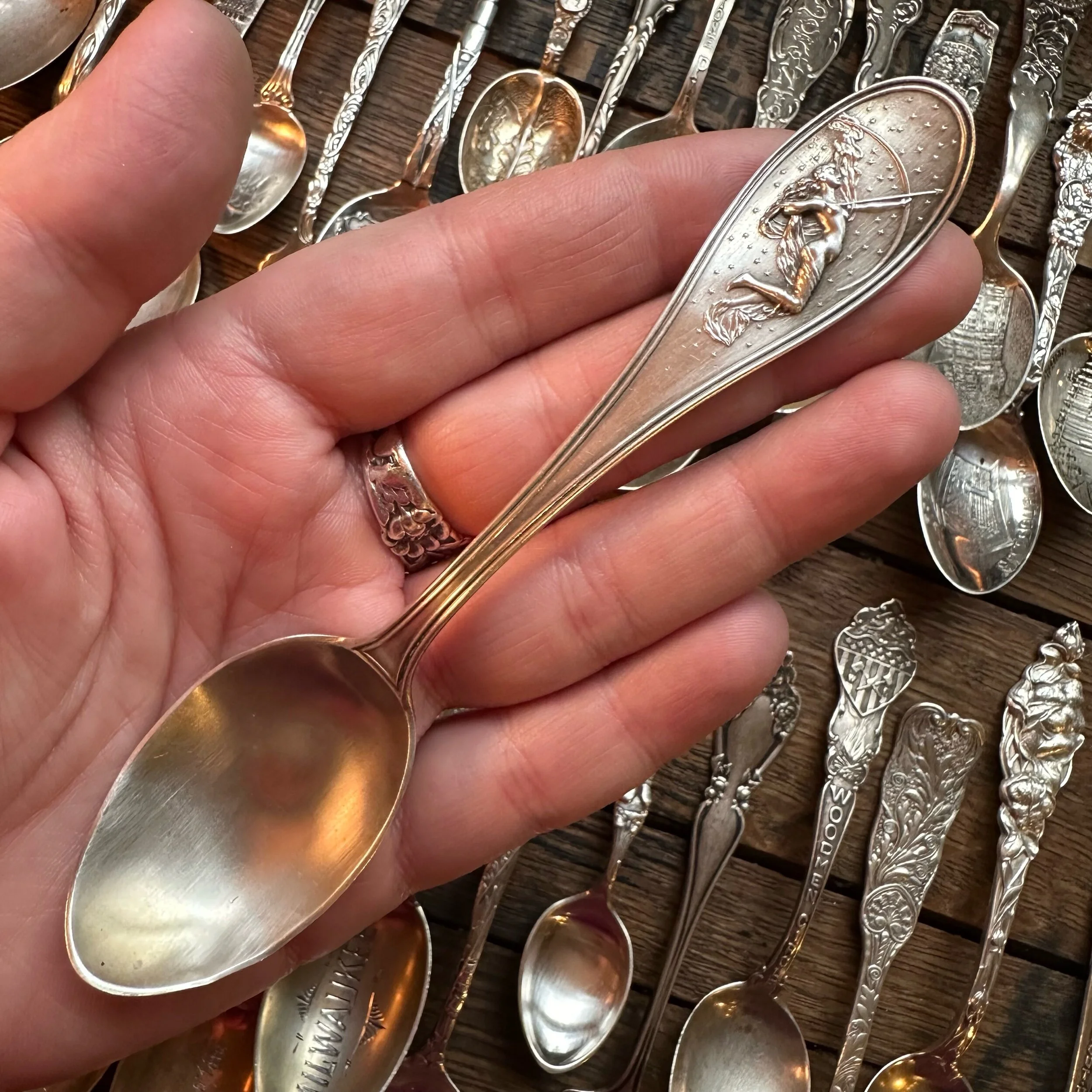 Artemis Among the Stars Sterling Spoon Ring - LadyForge Jewelry