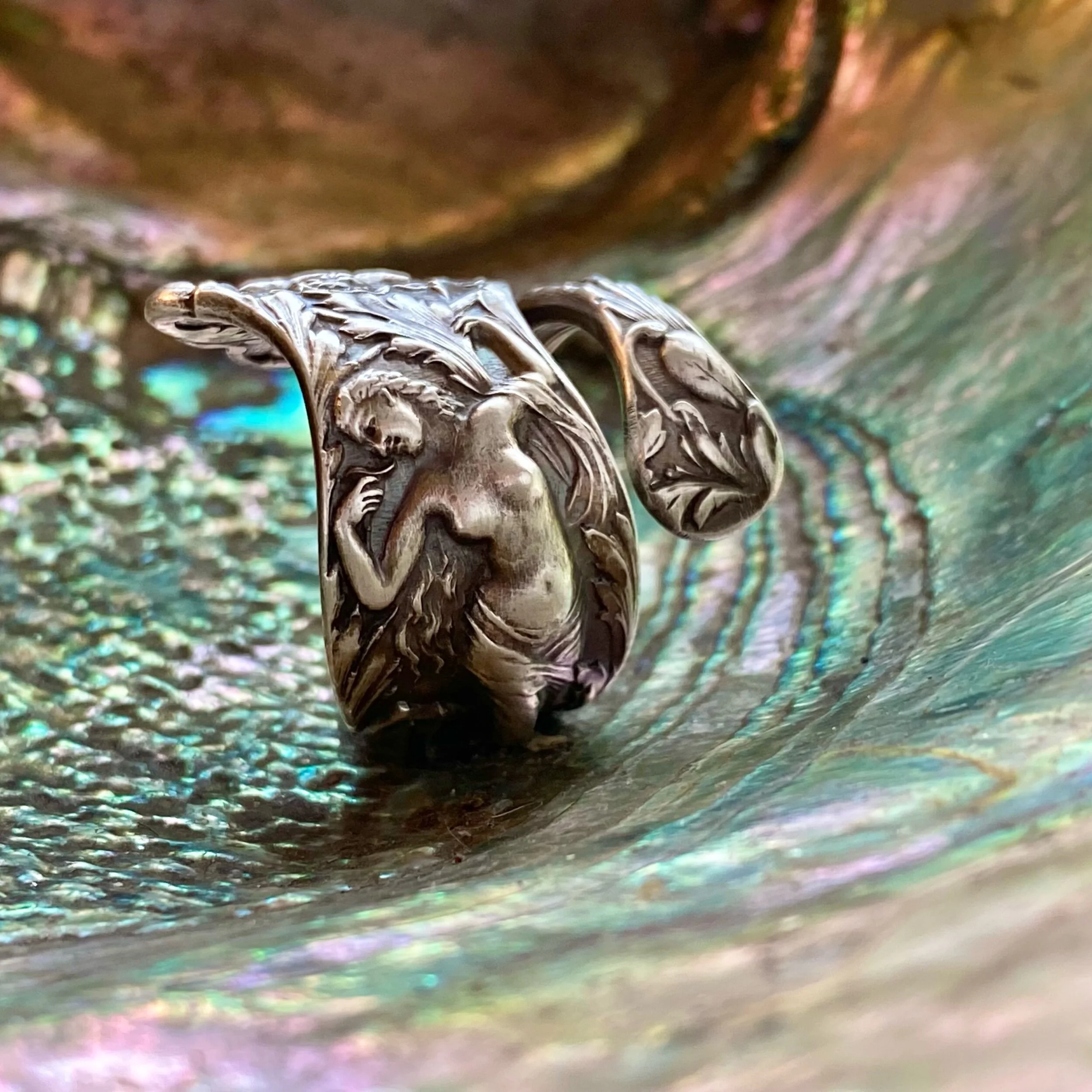 Maiden of the Poppy Sterling Spoon Ring - LadyForge Jewelry