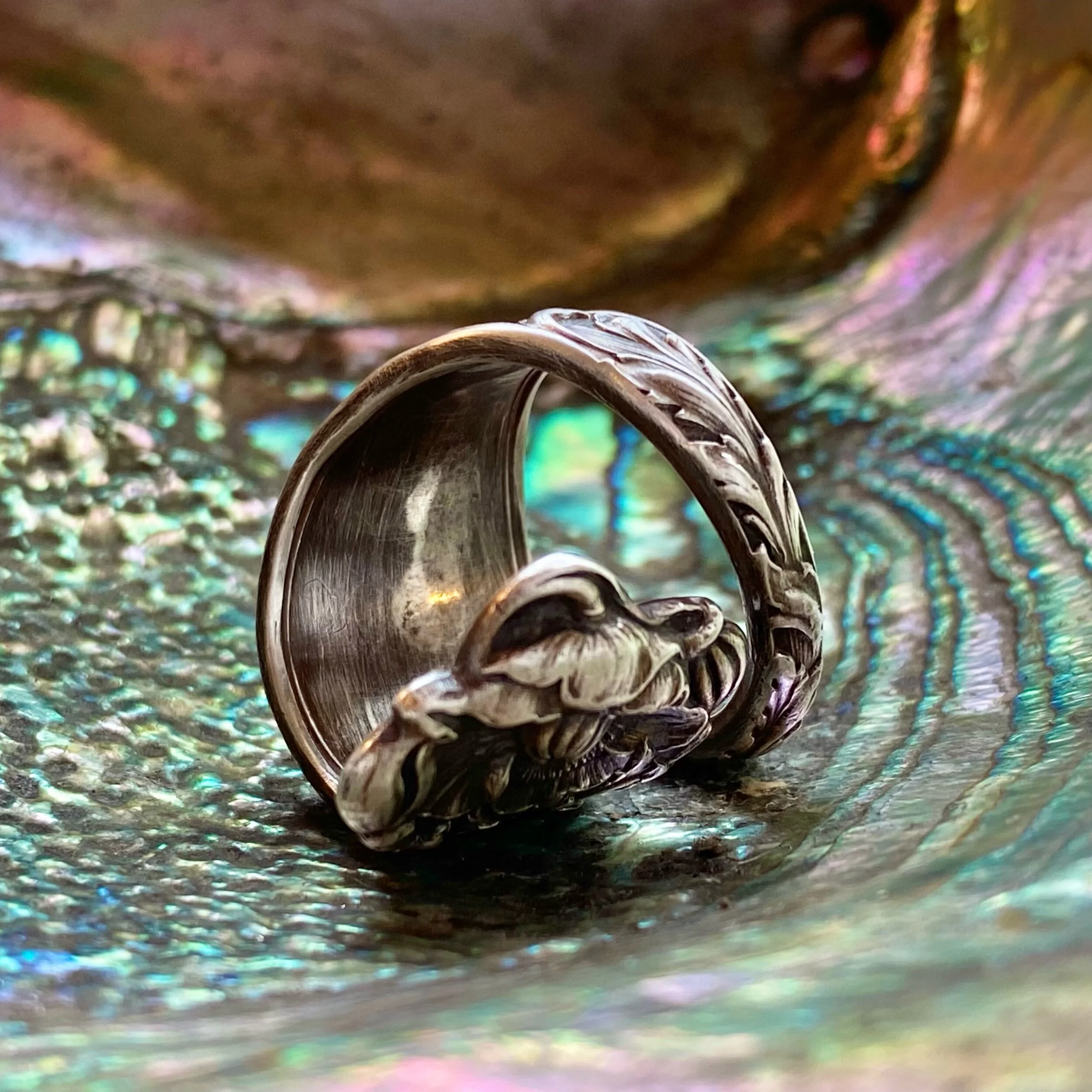 Maiden of the Poppy Sterling Spoon Ring - LadyForge Jewelry