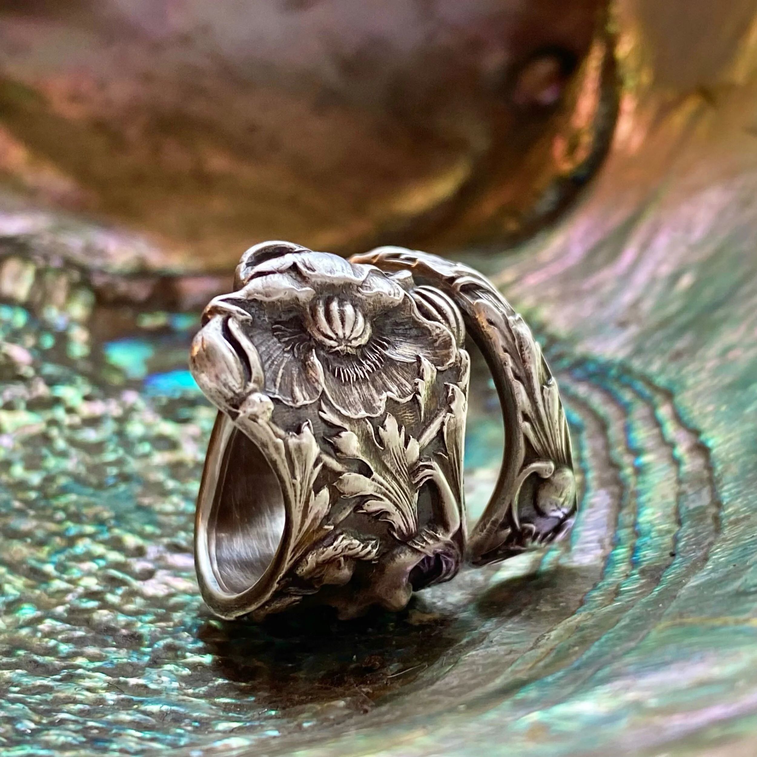 Maiden of the Poppy Sterling Spoon Ring - LadyForge Jewelry