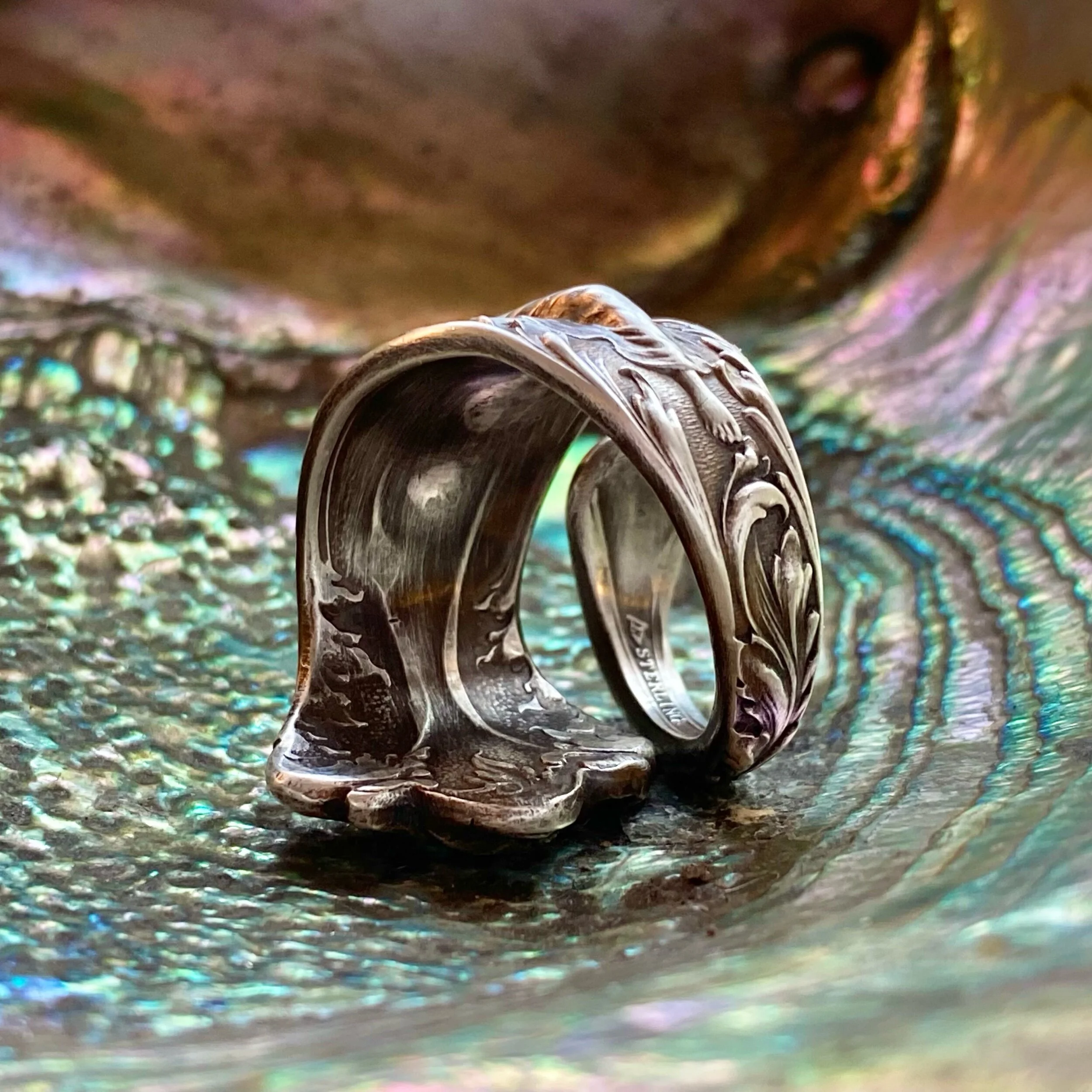 Maiden of the Poppy Sterling Spoon Ring - LadyForge Jewelry
