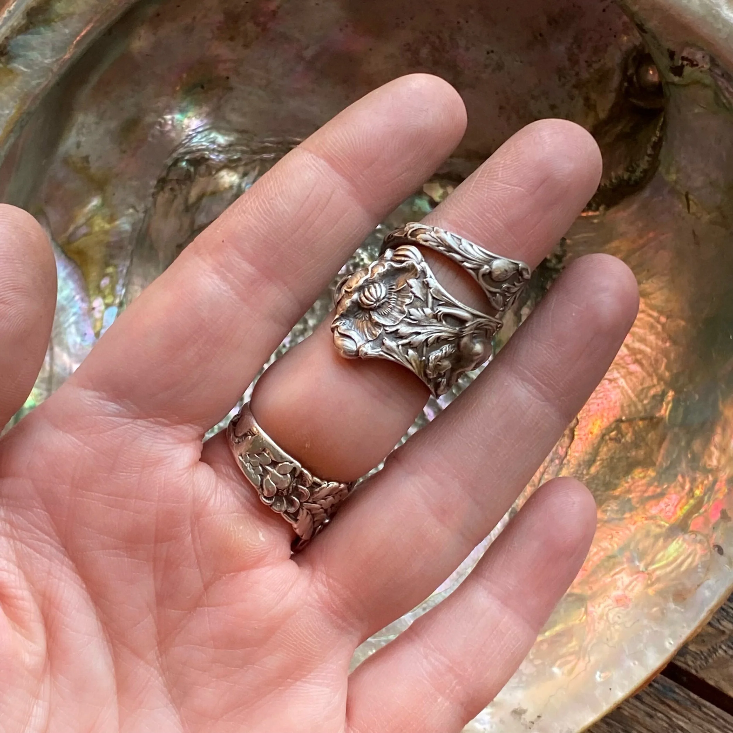 Maiden of the Poppy Sterling Spoon Ring - LadyForge Jewelry