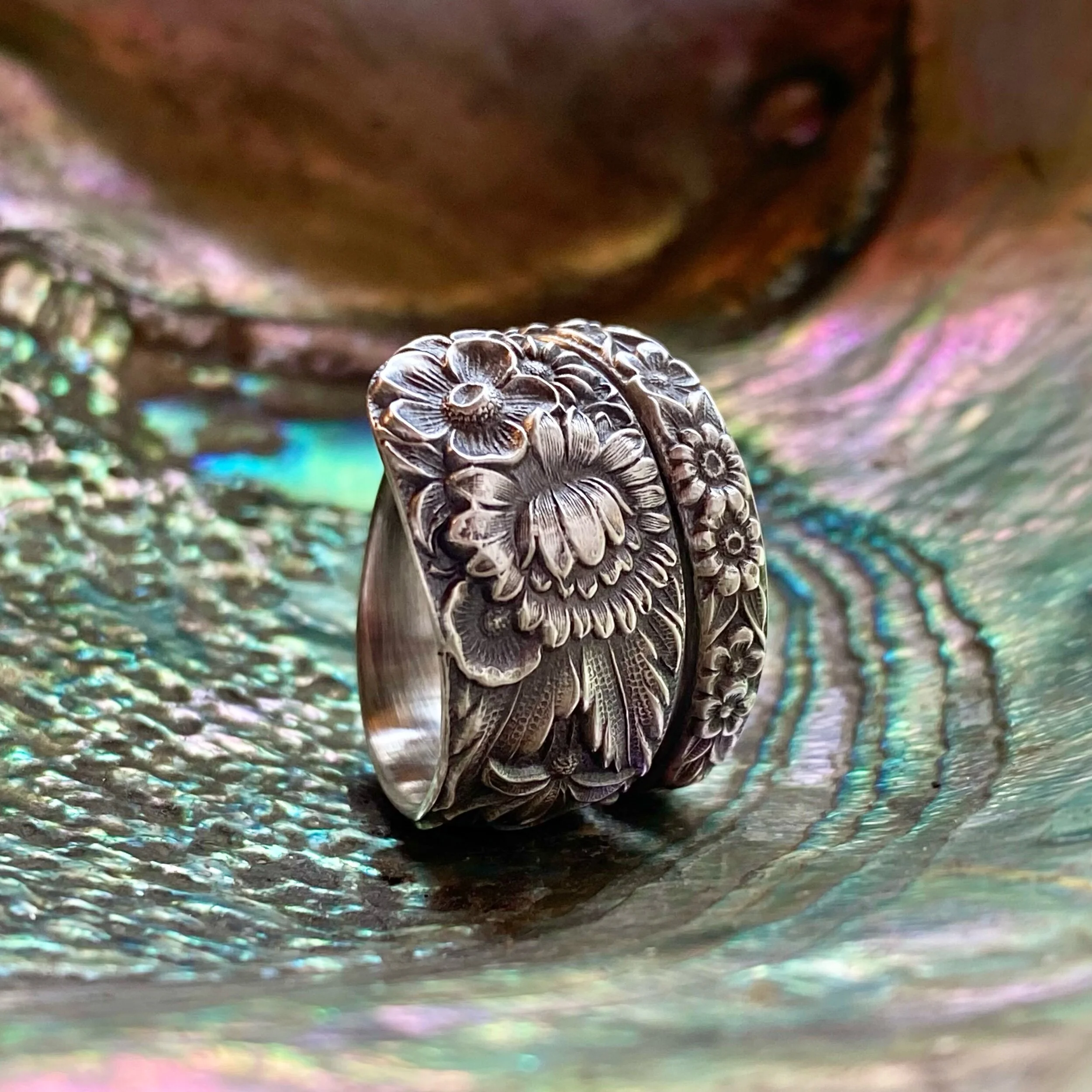 1828 Repousse Narrow Spiral Spoon Ring - LadyForge Jewelry