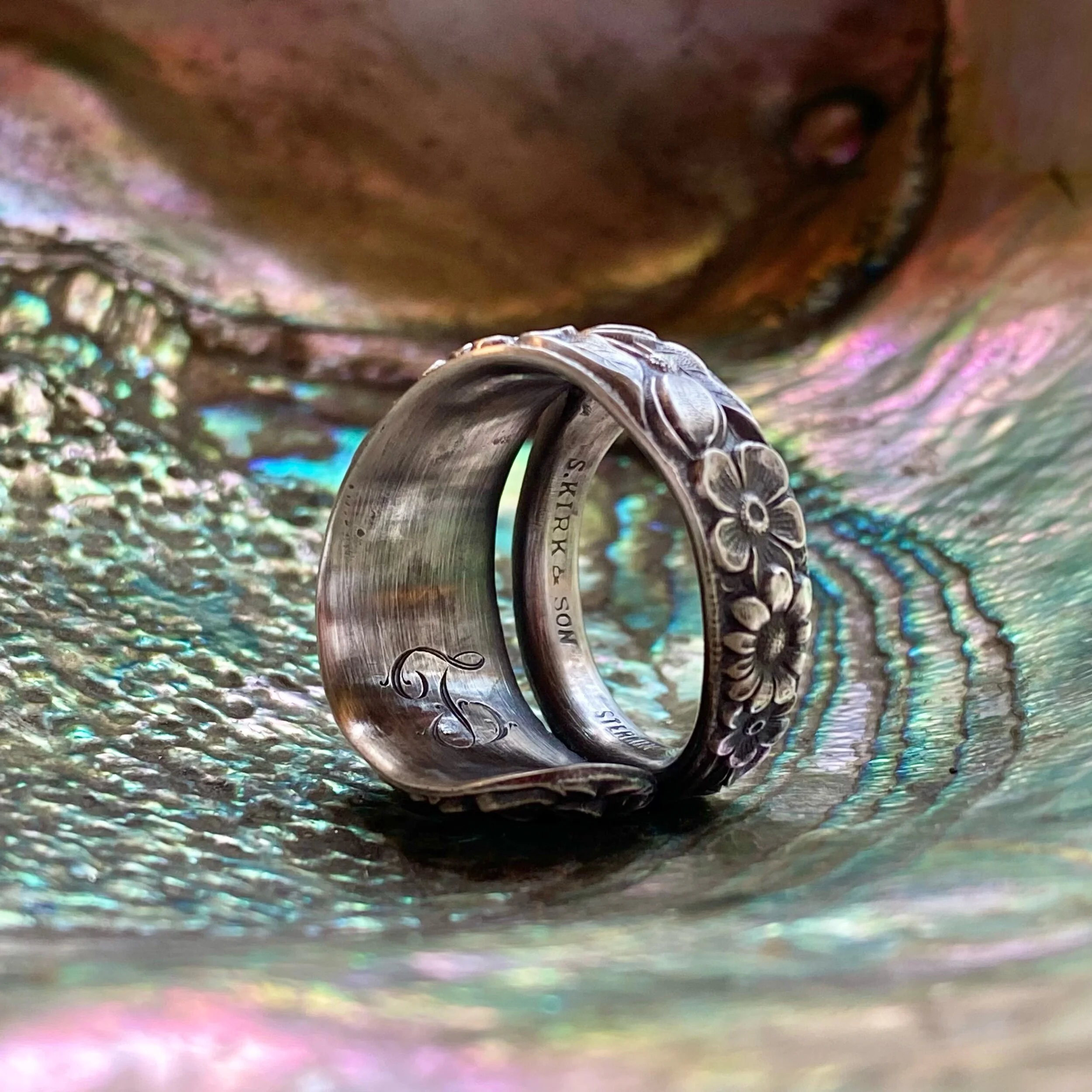 1828 Repousse Narrow Spiral Spoon Ring - LadyForge Jewelry