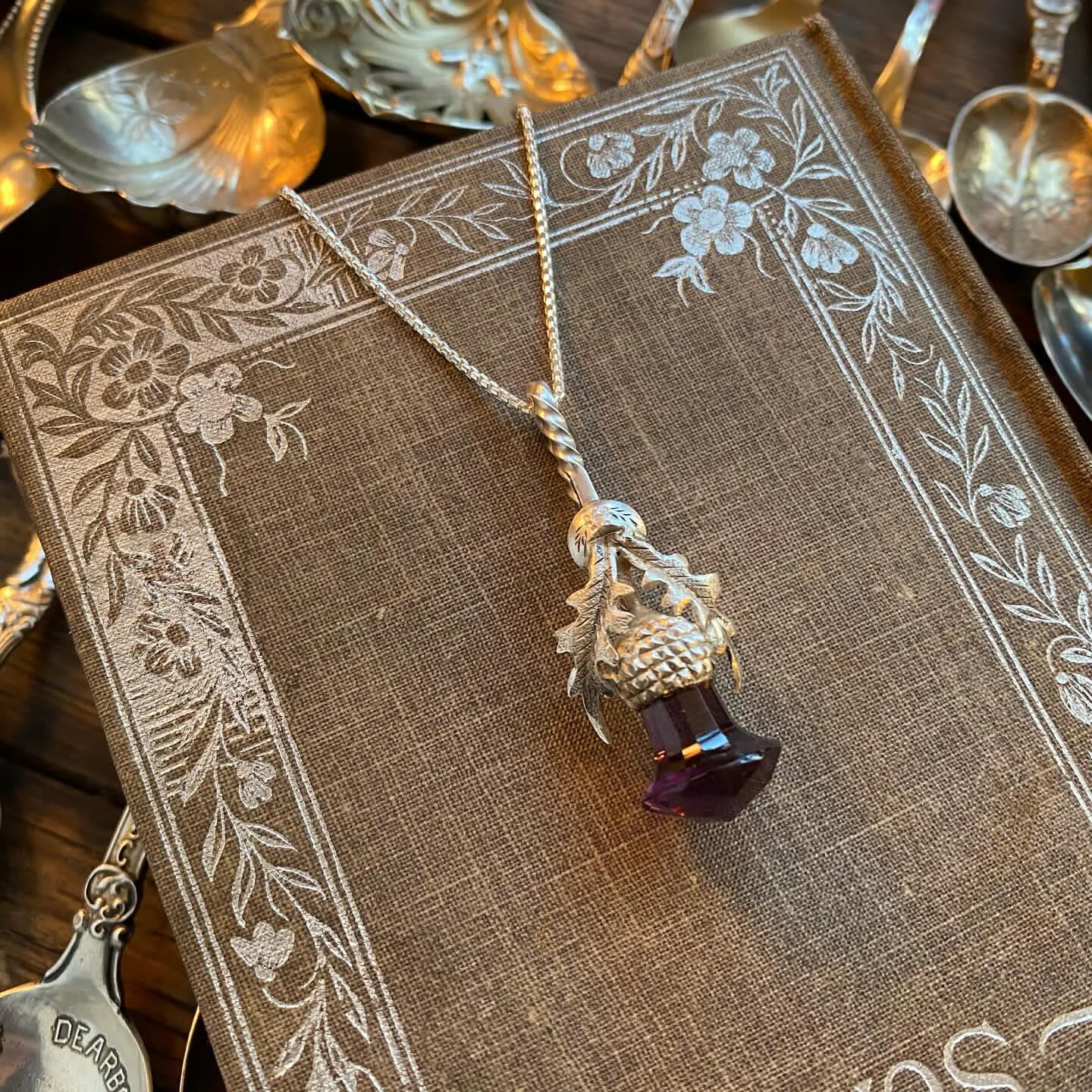 Grand Amethyst Thistle Spoon Necklace - LadyForge Jewelry