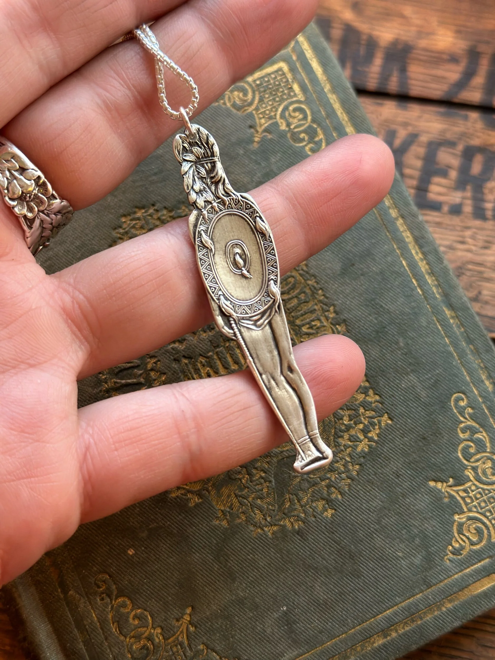 Sterling Spoon Necklace - Native Warrior - LadyForge Jewelry