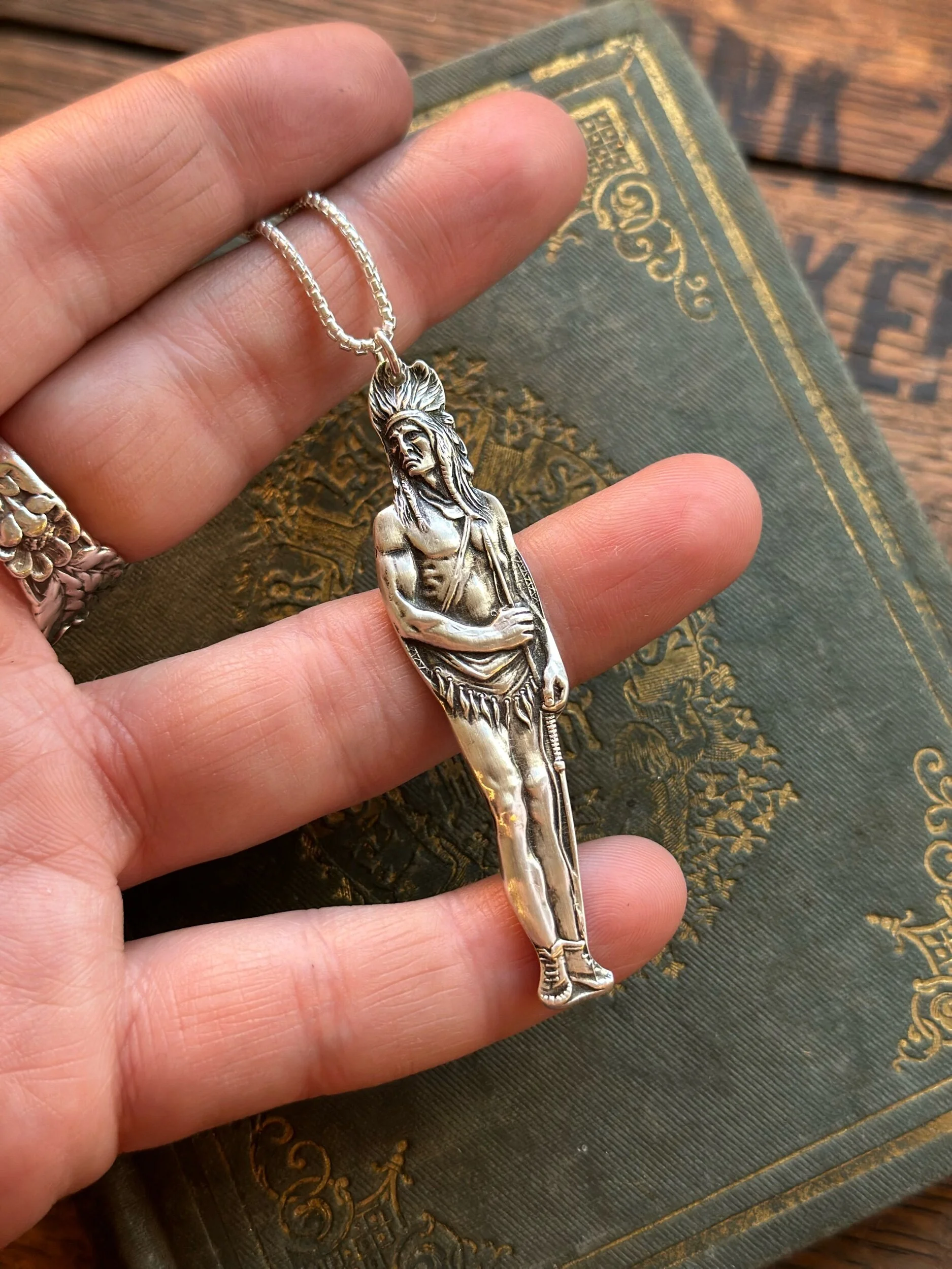 Sterling Spoon Necklace - Native Warrior - LadyForge Jewelry