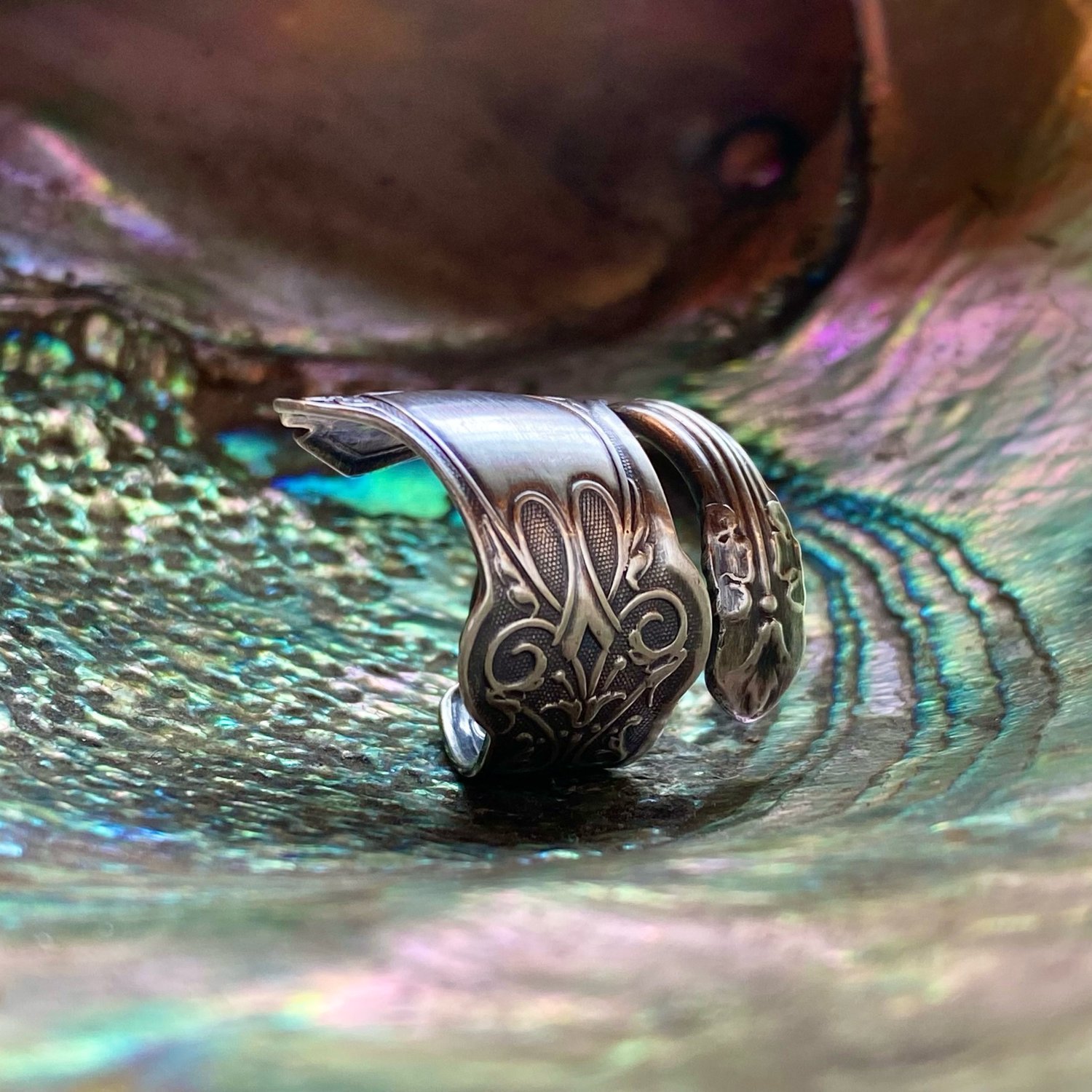 1880 Alhambra Sterling Spoon Ring - LadyForge Jewelry