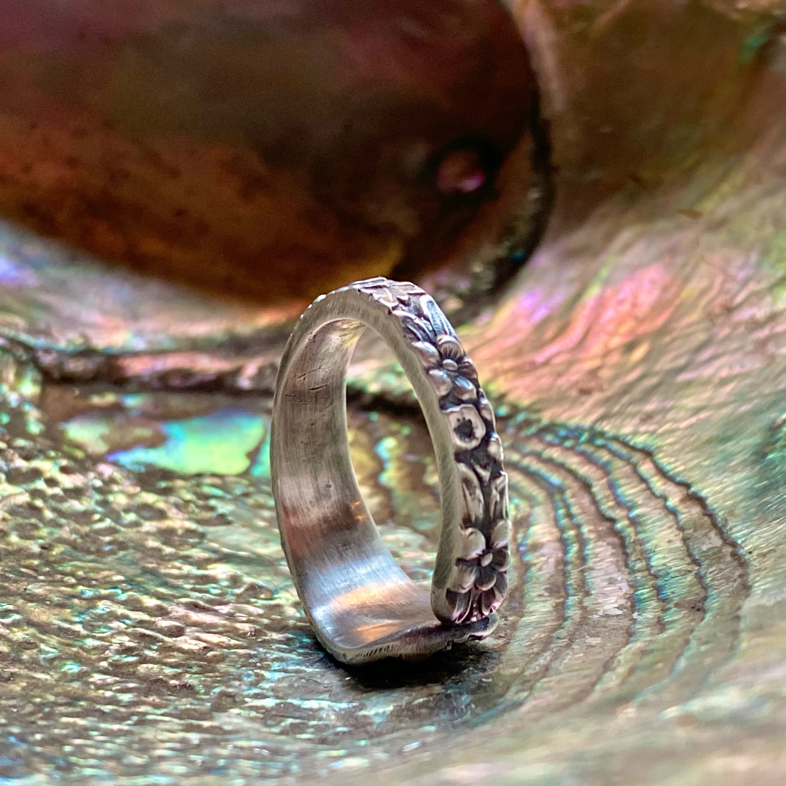 Narrow 1892 Rose Sterling Spoon Ring - LadyForge Jewelry