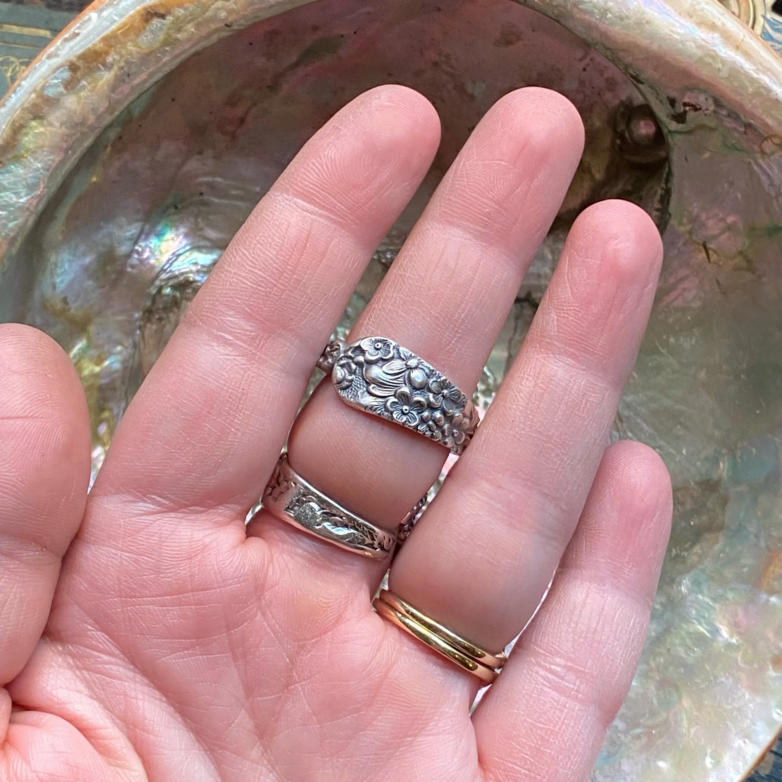 Narrow 1892 Rose Sterling Spoon Ring - LadyForge Jewelry