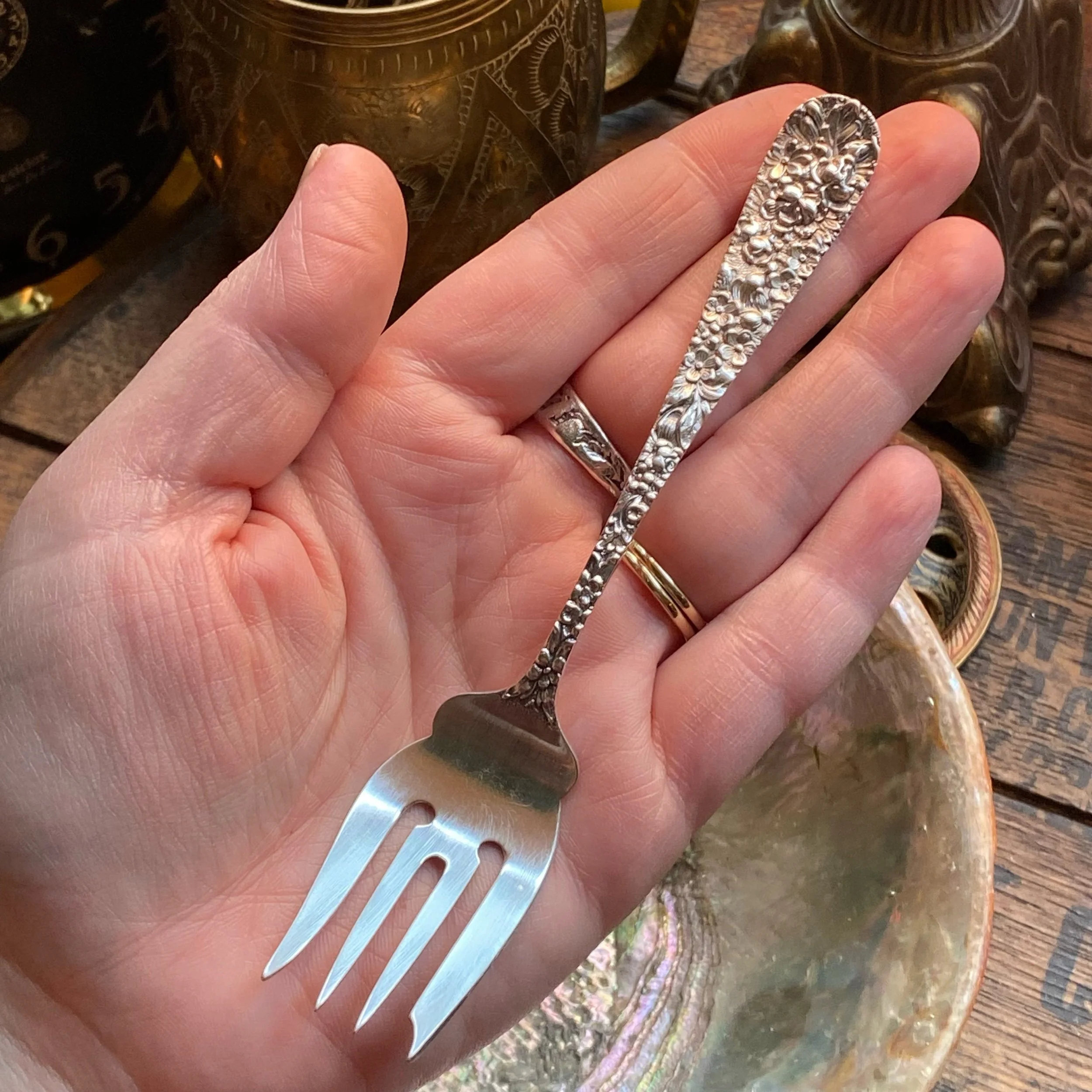 Narrow 1892 Rose Sterling Spoon Ring - LadyForge Jewelry