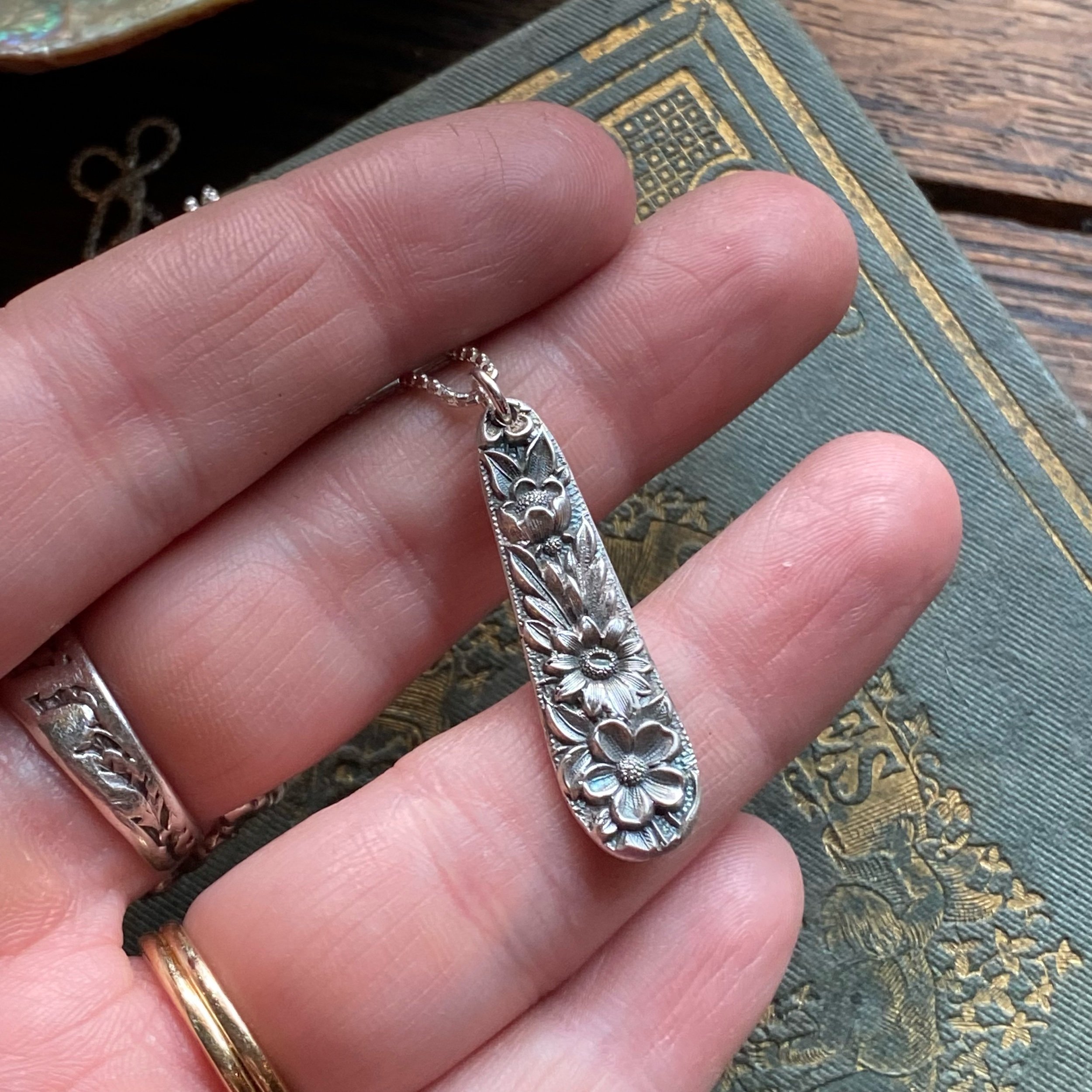 Dainty 1828 Repousse Spoon Drop Necklace - LadyForge Jewelry