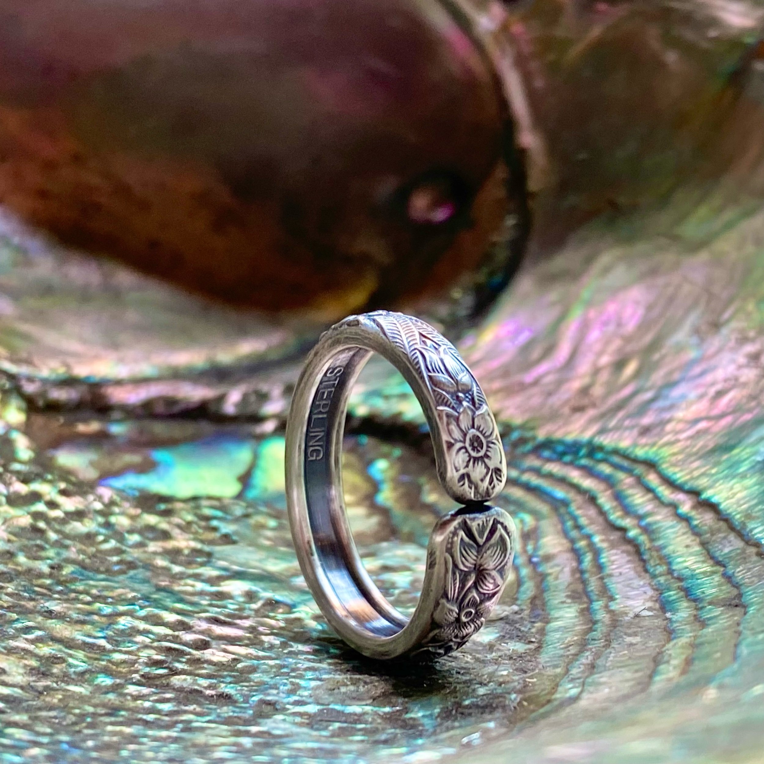 Slender 1936 Narcissus Sterling Spoon Ring - LadyForge Jewelry