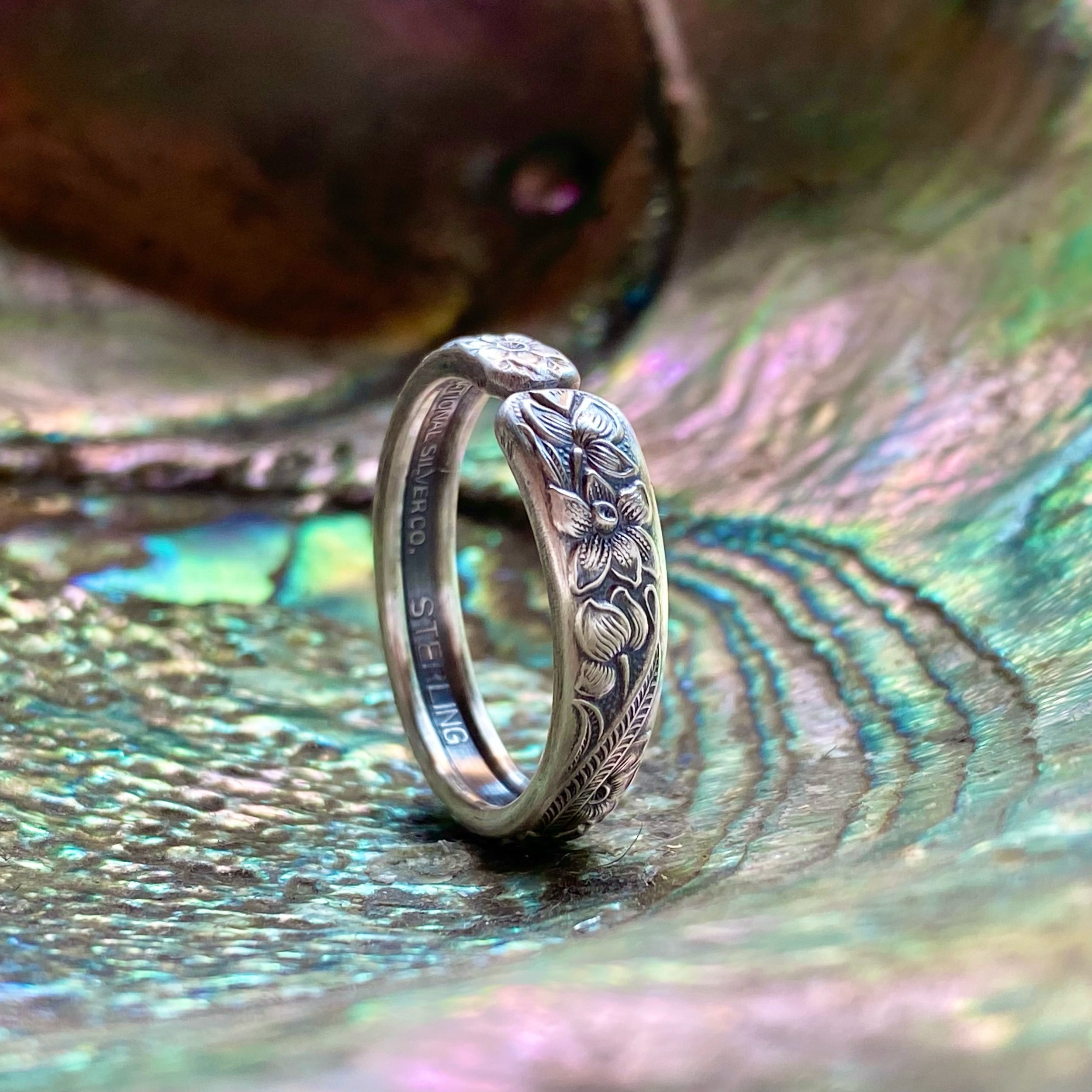 Slender 1936 Narcissus Sterling Spoon Ring - LadyForge Jewelry