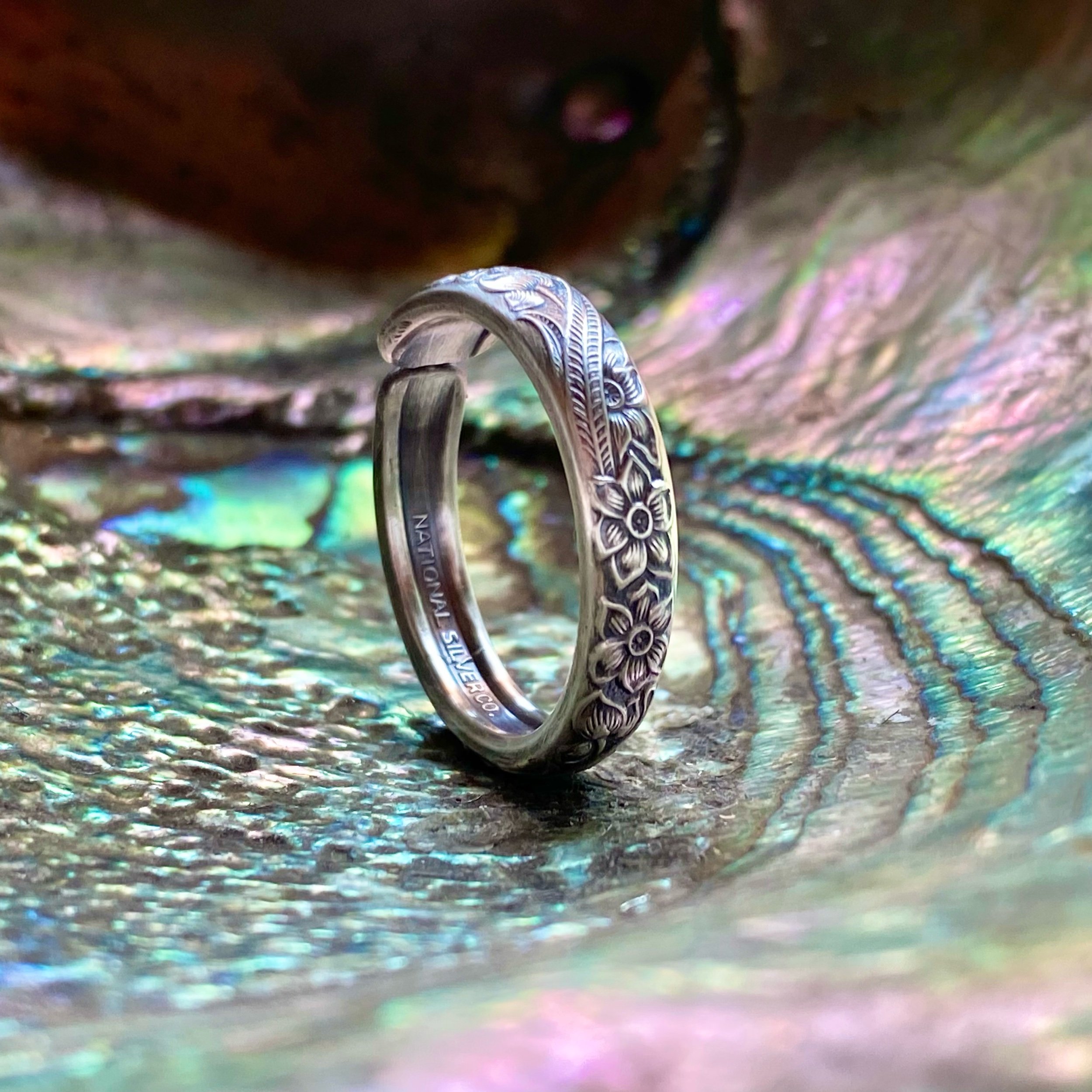 Slender 1936 Narcissus Sterling Spoon Ring - LadyForge Jewelry