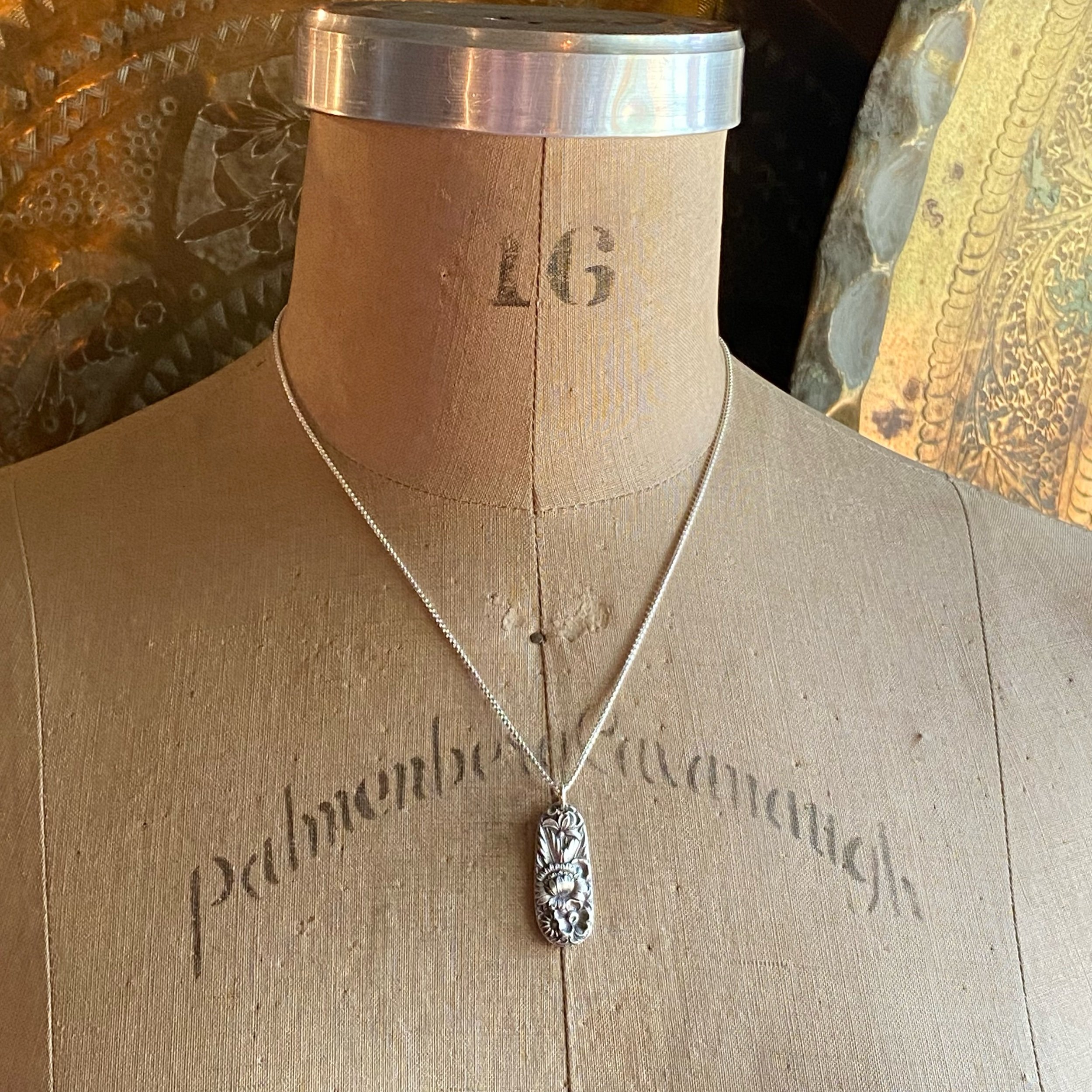 1828 Repousse Spoon Drop Necklace - LadyForge Jewelry