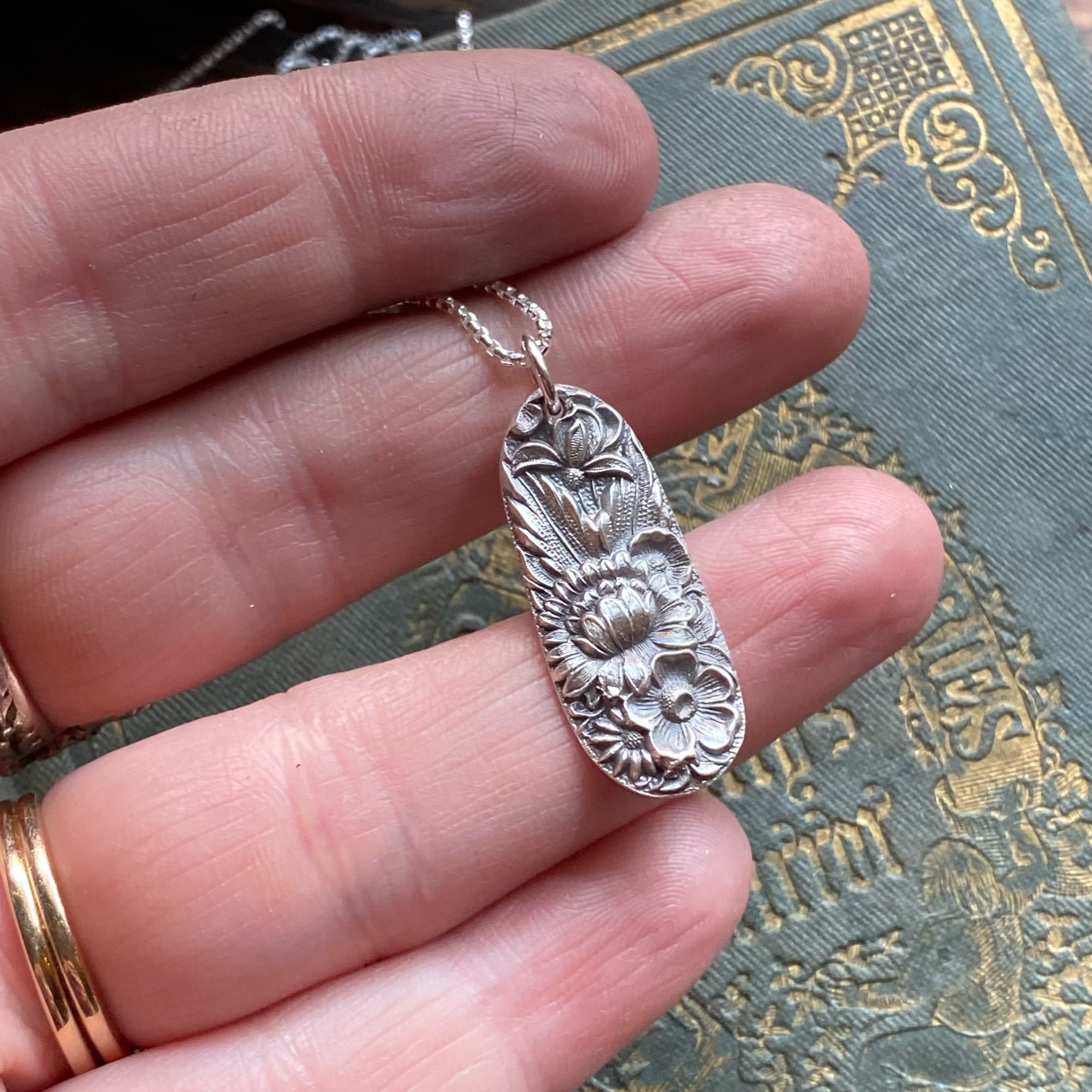 1828 Repousse Spoon Drop Necklace - LadyForge Jewelry