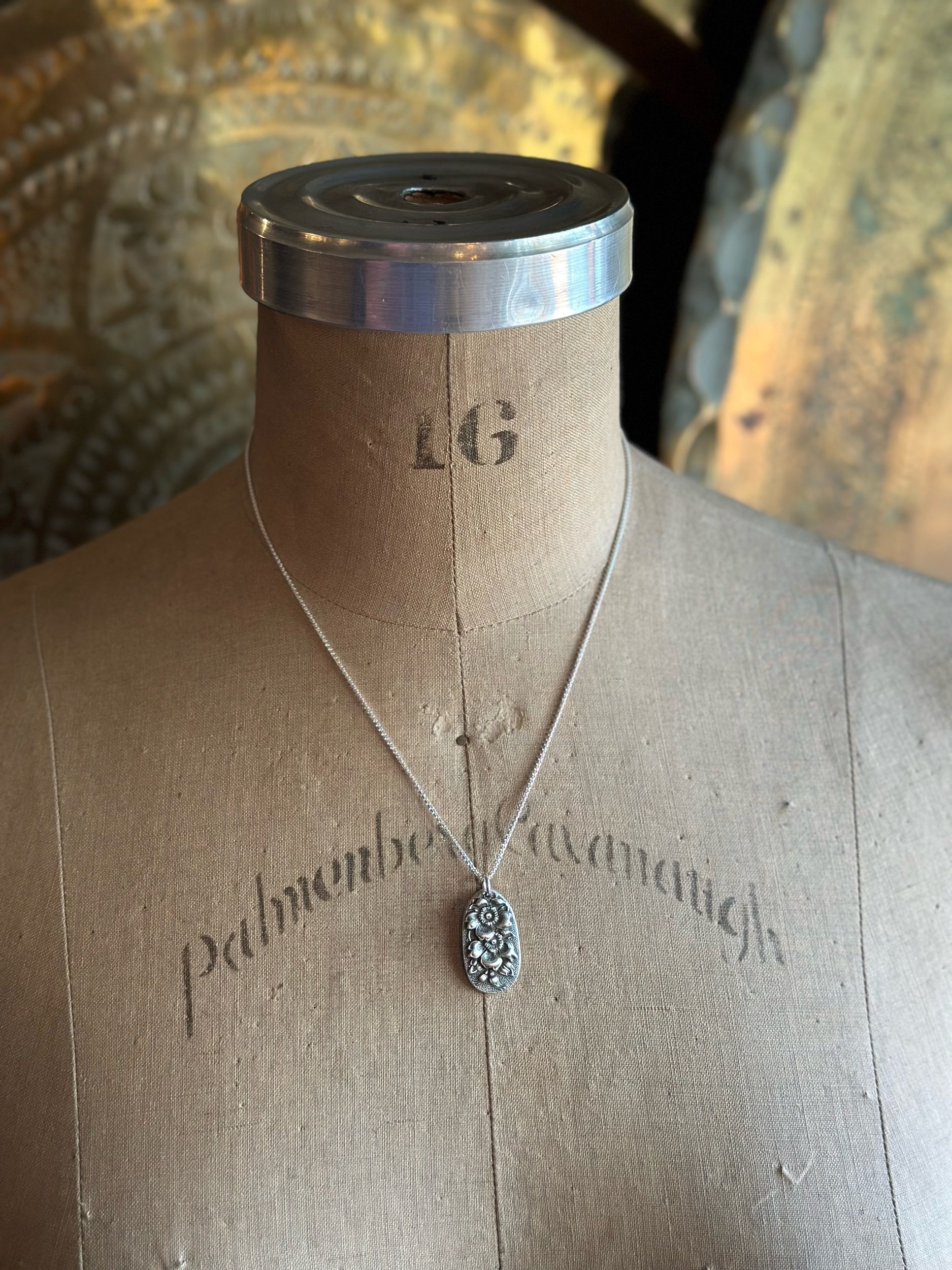 1910 Forget Me Not Spoon Drop Necklace - LadyForge Jewelry