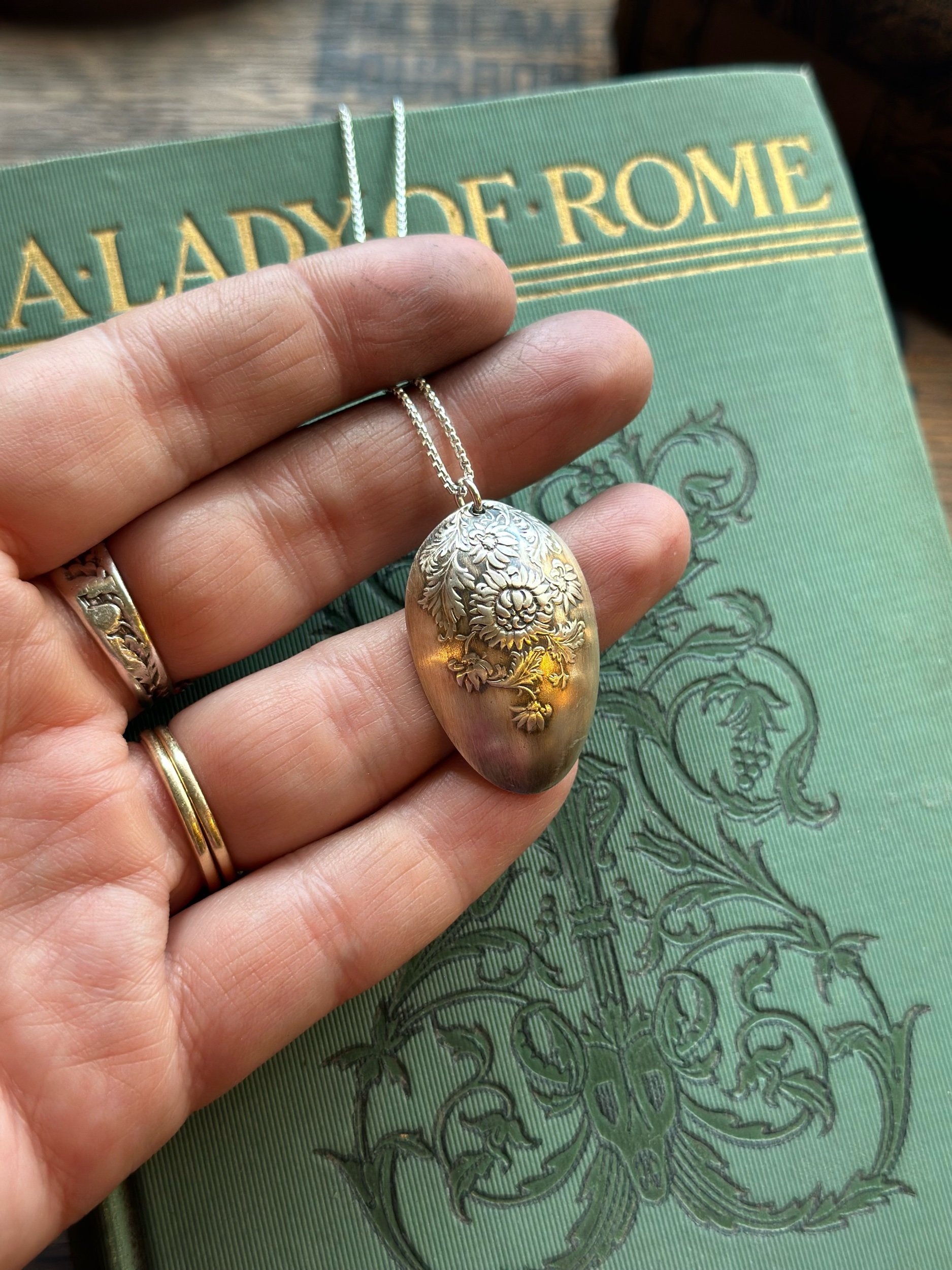 1893 Chrysanthemum Sterling Spoon Necklace - LadyForge Jewelry