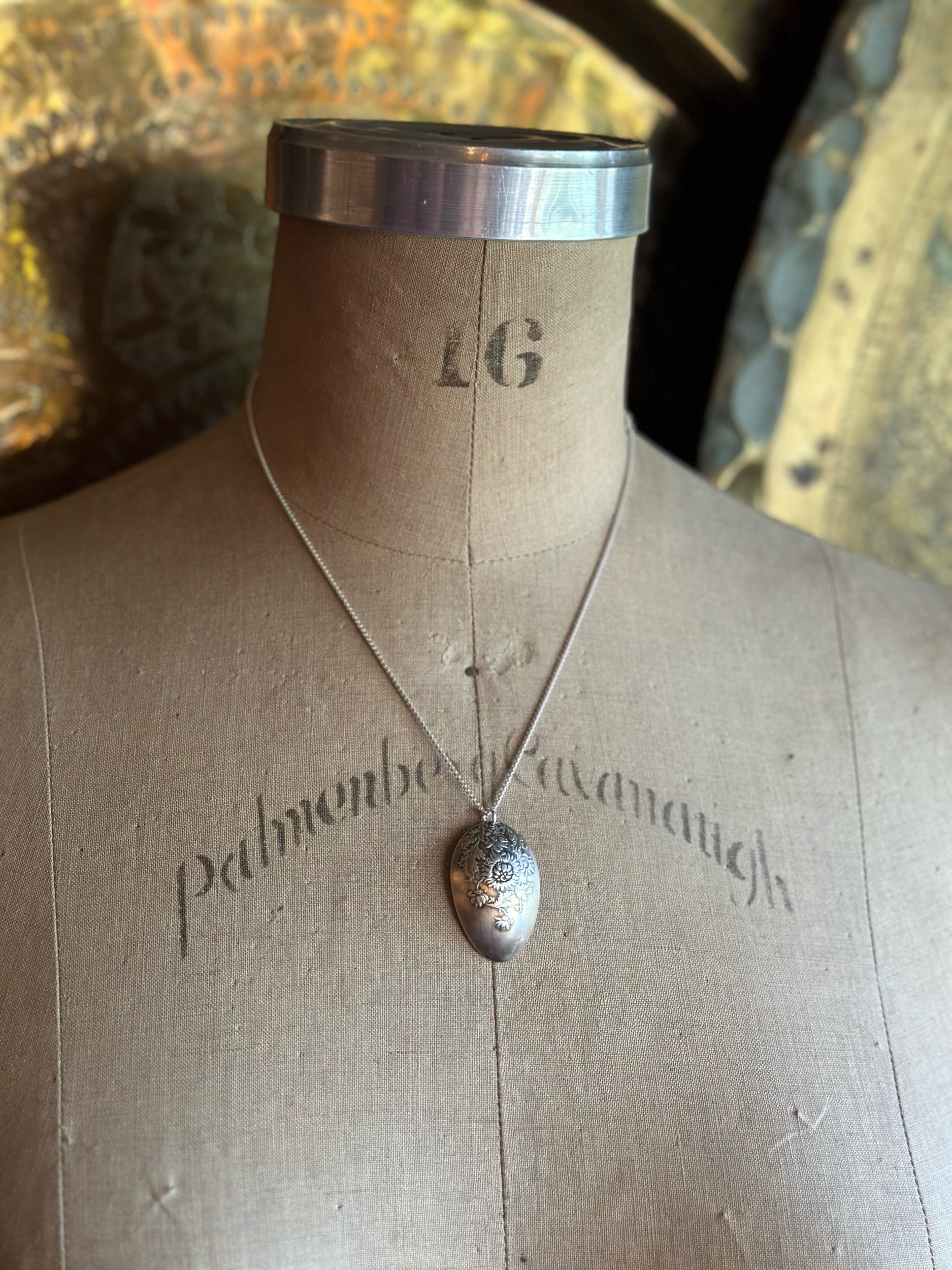1893 Chrysanthemum Sterling Spoon Necklace - LadyForge Jewelry
