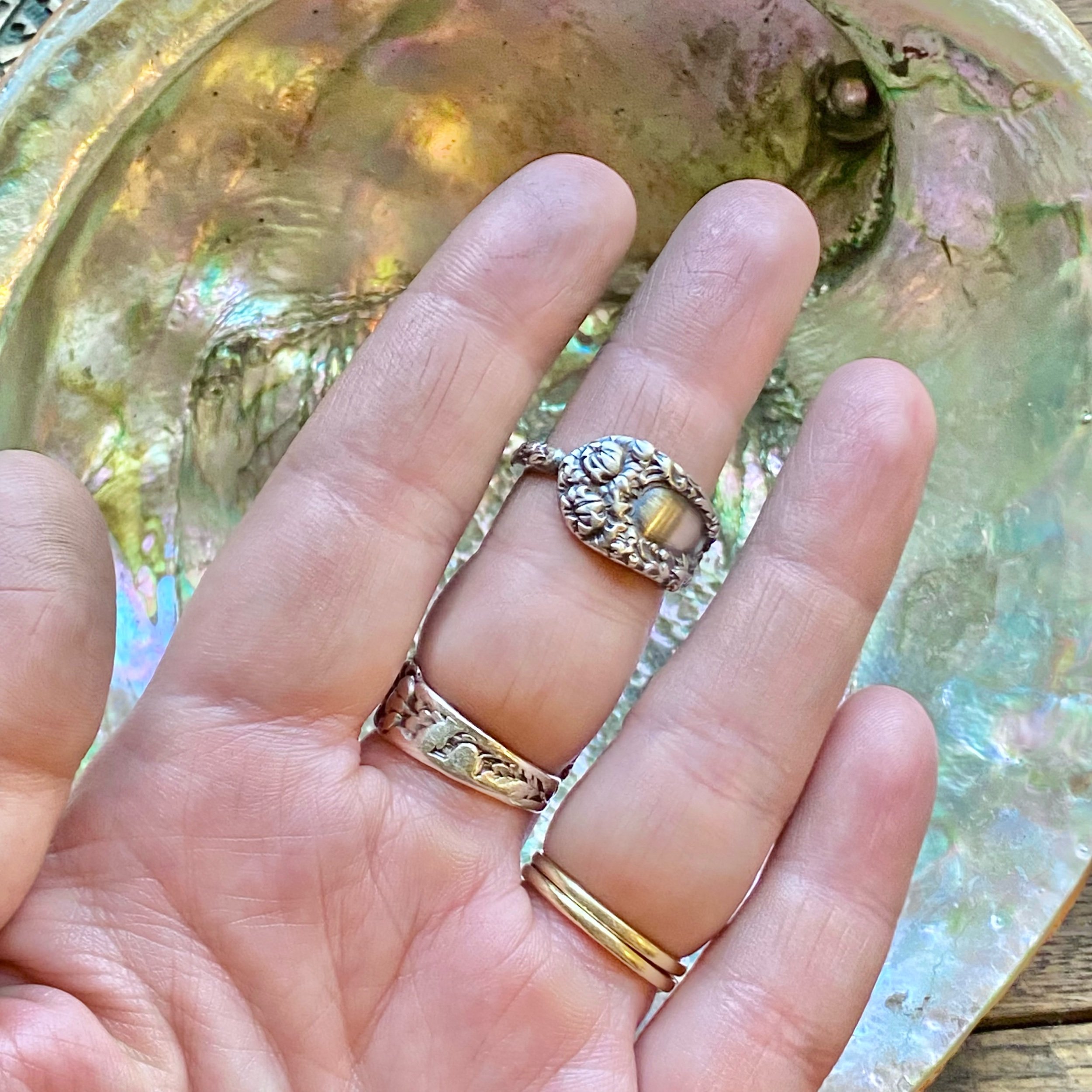 1893 Chrysanthemum Sterling Spoon Ring - LadyForge Jewelry