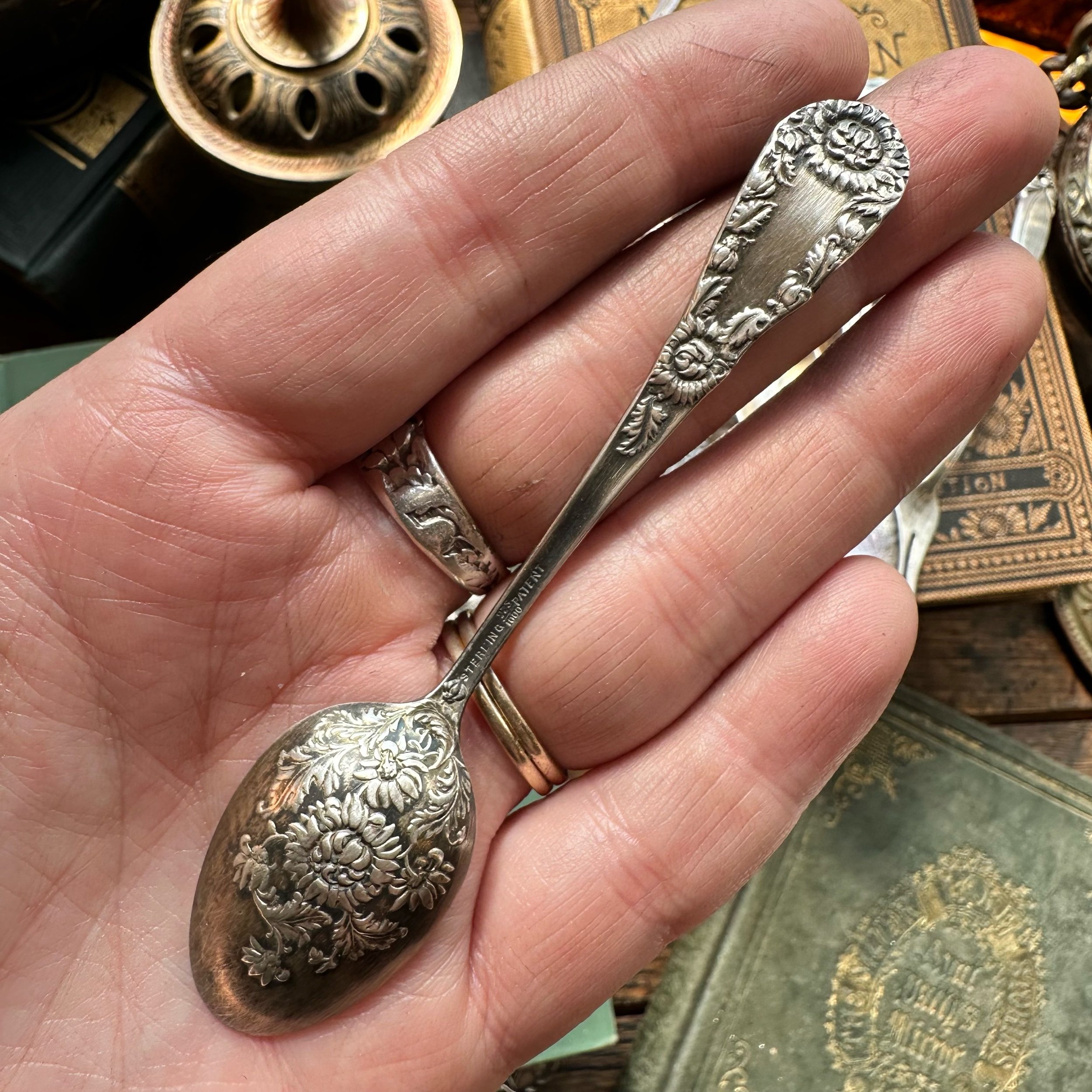 1893 Chrysanthemum Sterling Spoon Ring - LadyForge Jewelry